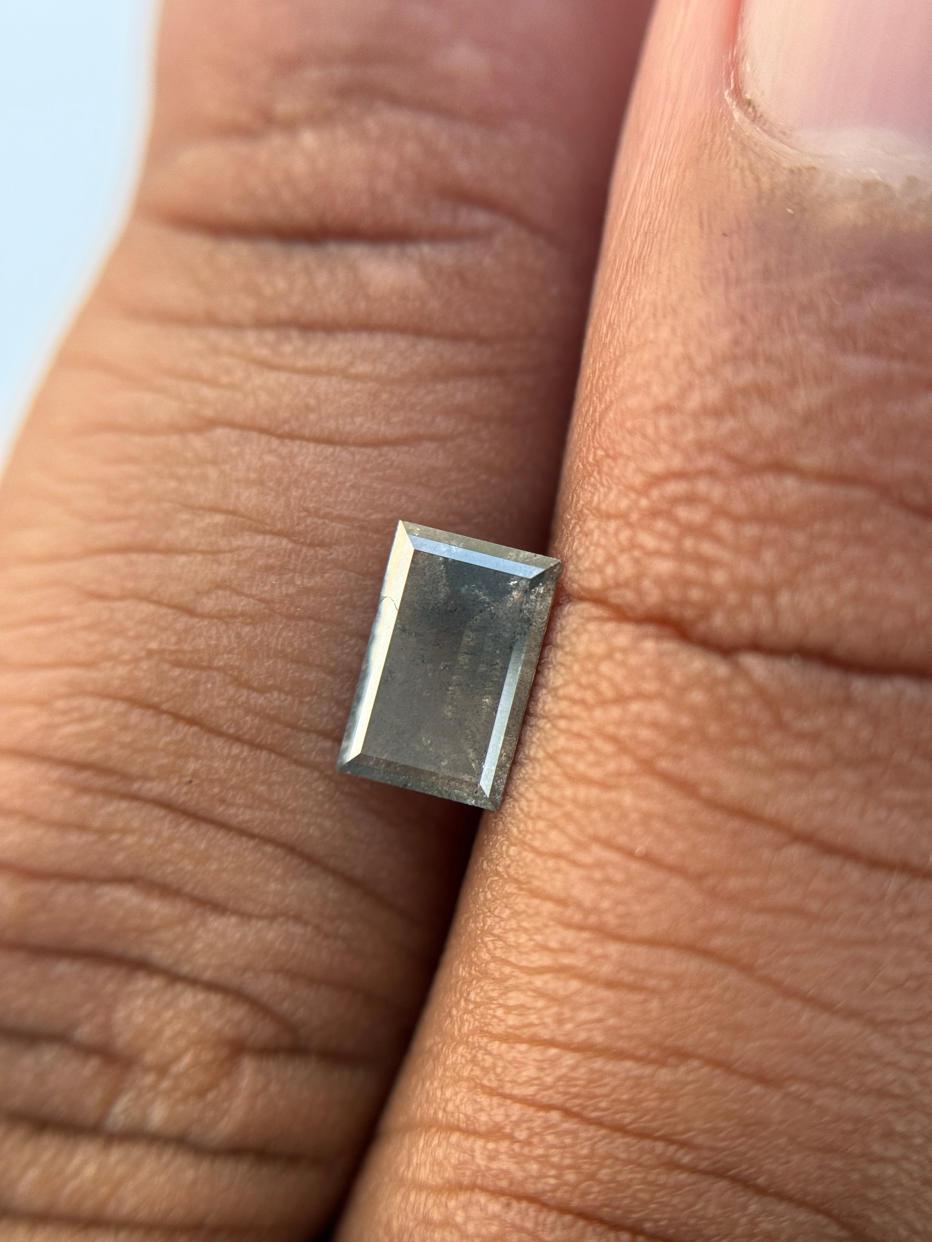 0.76 Ct Baguette Rose Cut Grey Natural Salt and Pepper Diamond