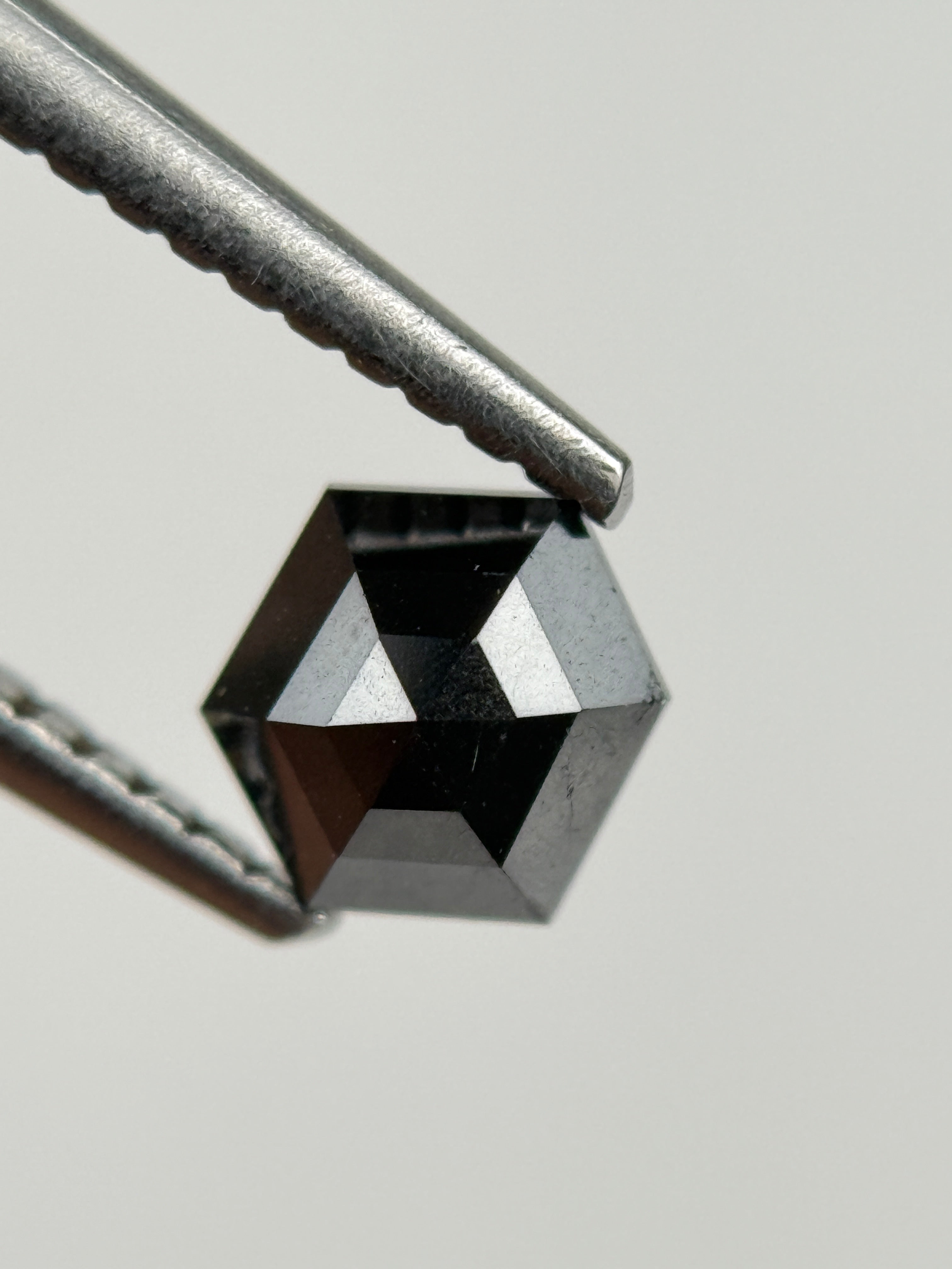 0.67 Ct Hexagon Rose Cut Black Natural Salt and Pepper Diamond