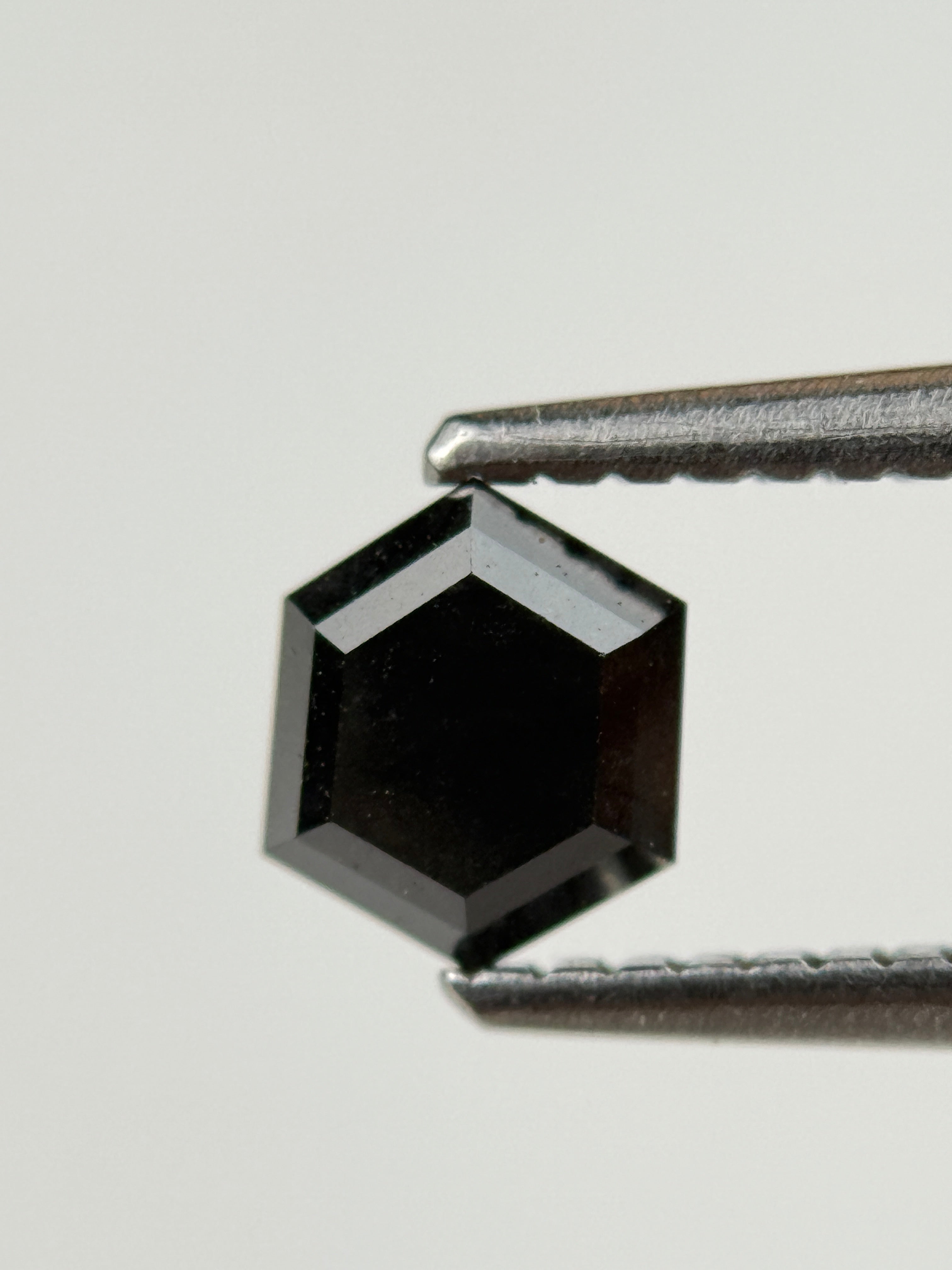 0.67 Ct Hexagon Rose Cut Black Natural Salt and Pepper Diamond