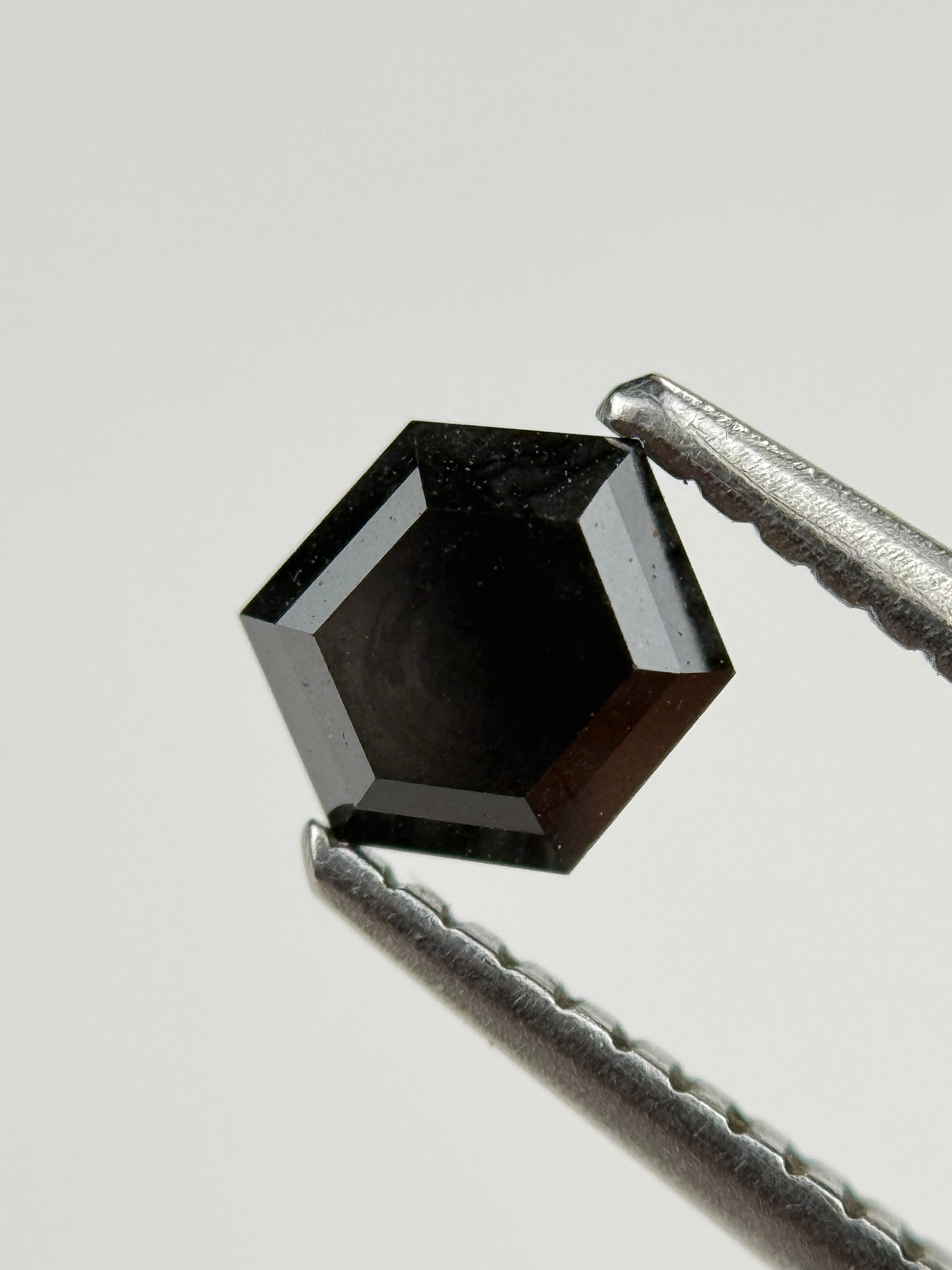 0.67 Ct Hexagon Rose Cut Black Natural Salt and Pepper Diamond