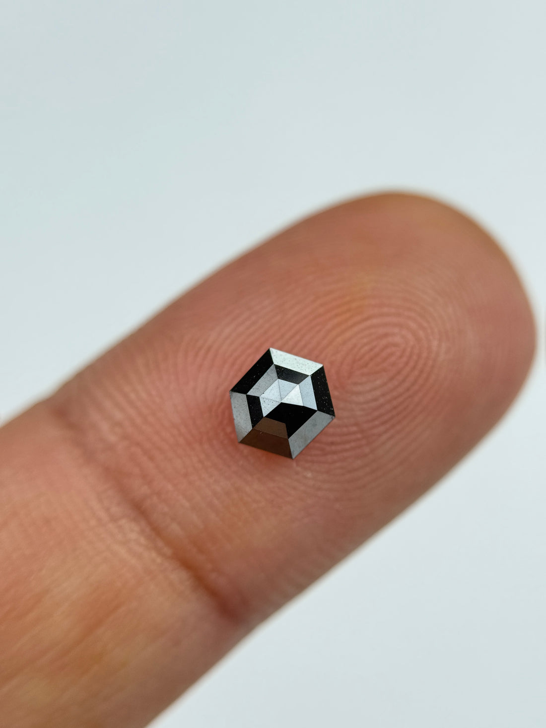 0.67 Ct Hexagon Rose Cut Black Natural Salt and Pepper Diamond