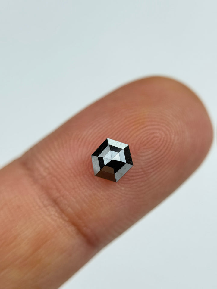 0.67 Ct Hexagon Rose Cut Black Natural Salt and Pepper Diamond