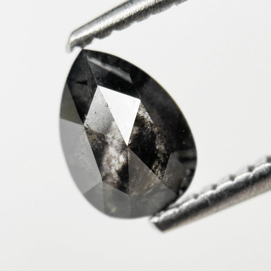 0.83 Ct Pear Rose Cut Grey Natural Salt and Pepper Diamond