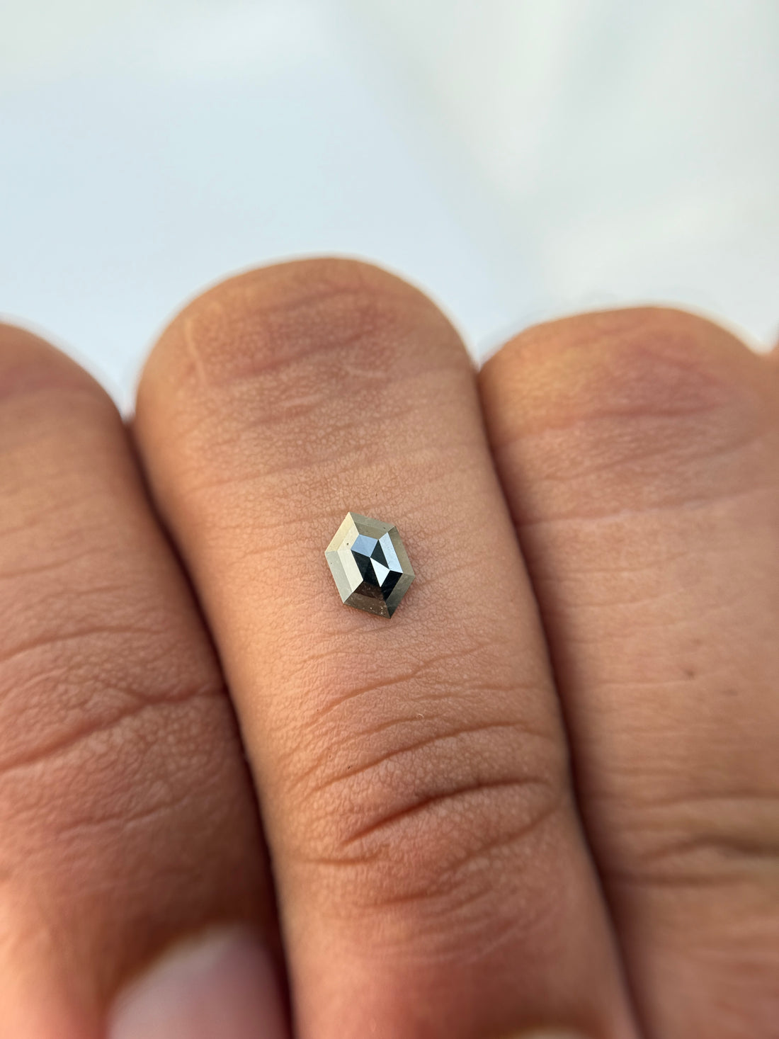 0.32 Ct Hexagon Rose Cut Grey Natural Salt and Pepper Diamond