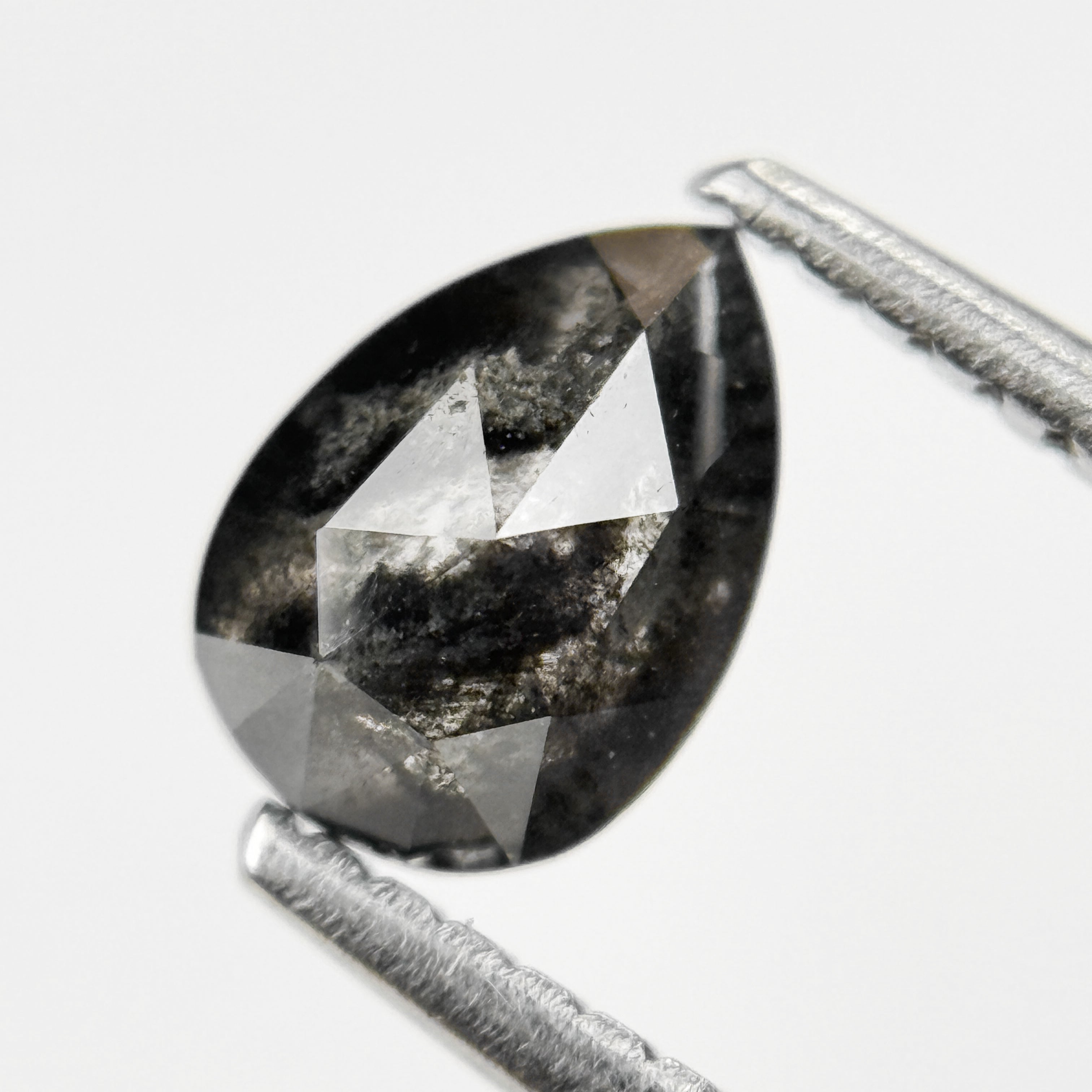 0.83 Ct Pear Rose Cut Grey Natural Salt and Pepper Diamond