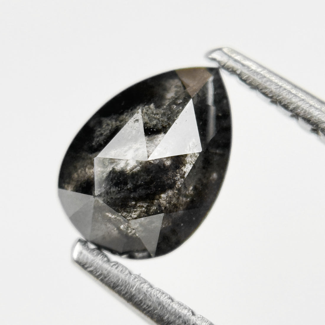 0.83 Ct Pear Rose Cut Grey Natural Salt and Pepper Diamond