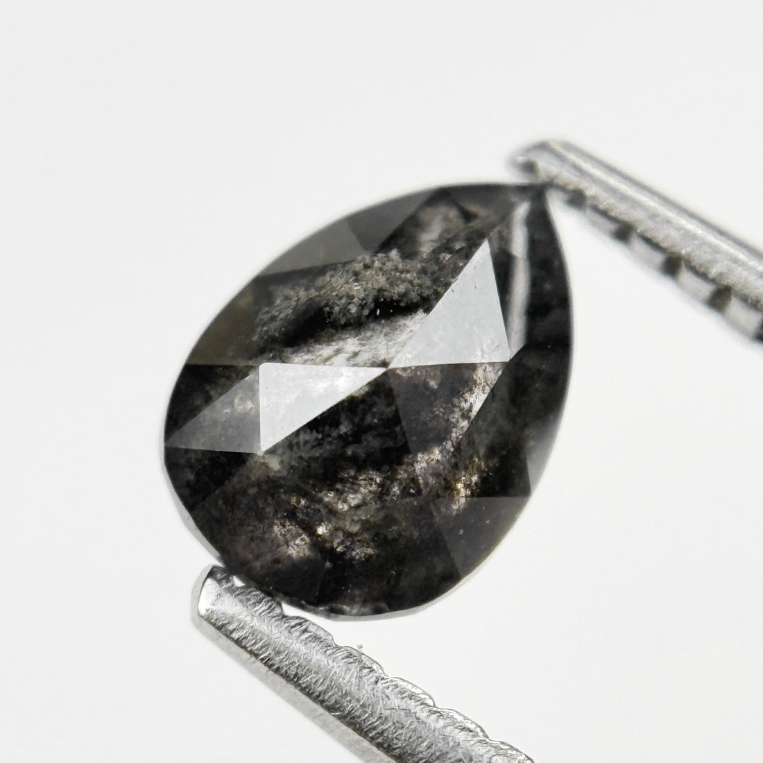 0.83 Ct Pear Rose Cut Grey Natural Salt and Pepper Diamond