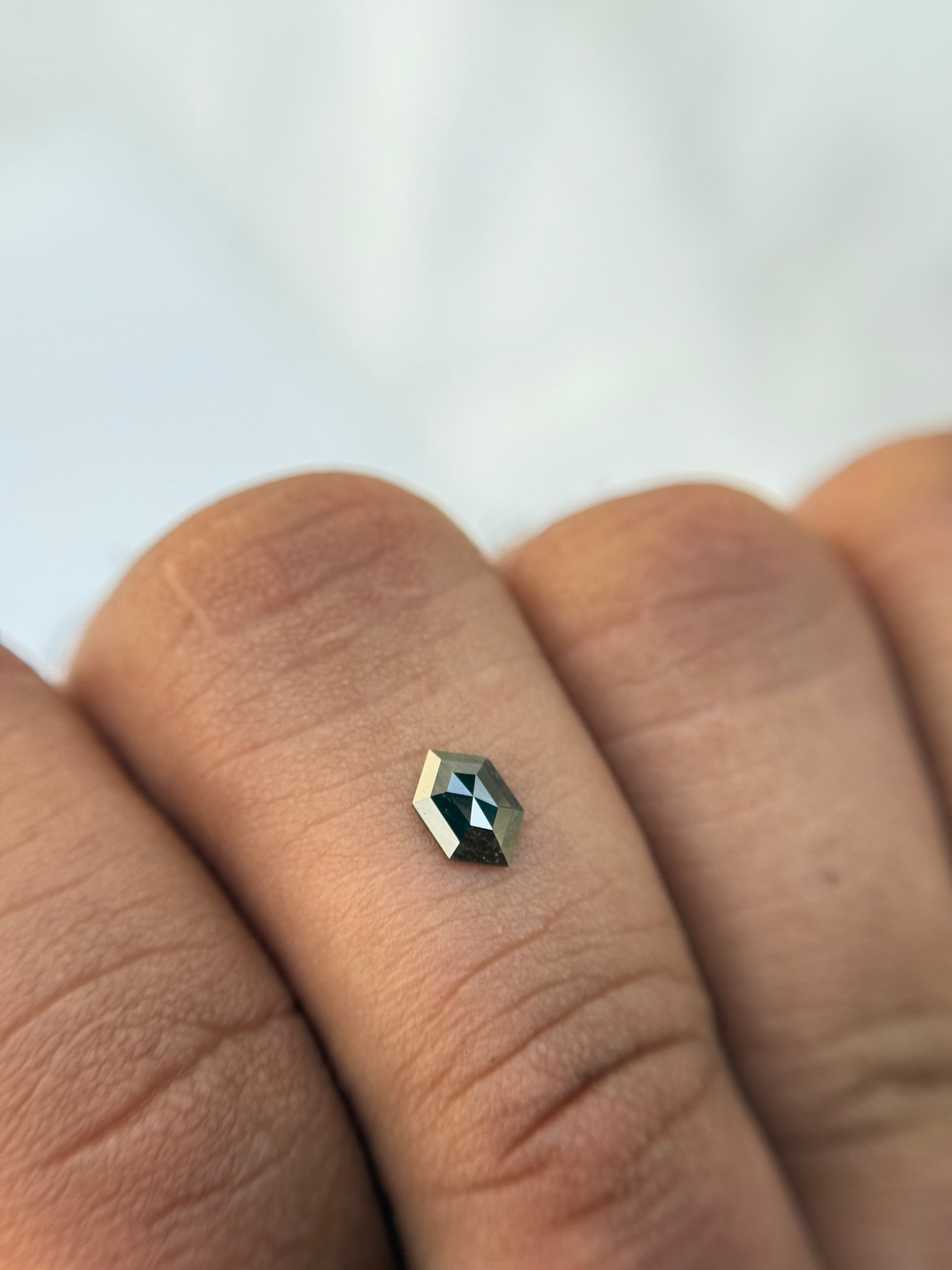 0.32 Ct Hexagon Rose Cut Grey Natural Salt and Pepper Diamond