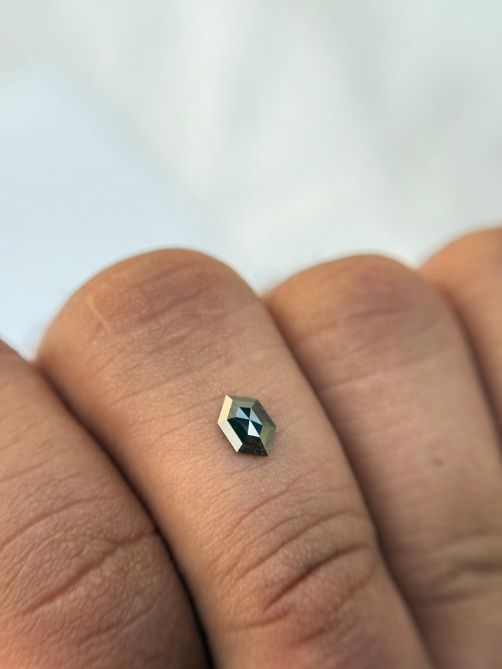 0.32 Ct Hexagon Rose Cut Grey Natural Salt and Pepper Diamond