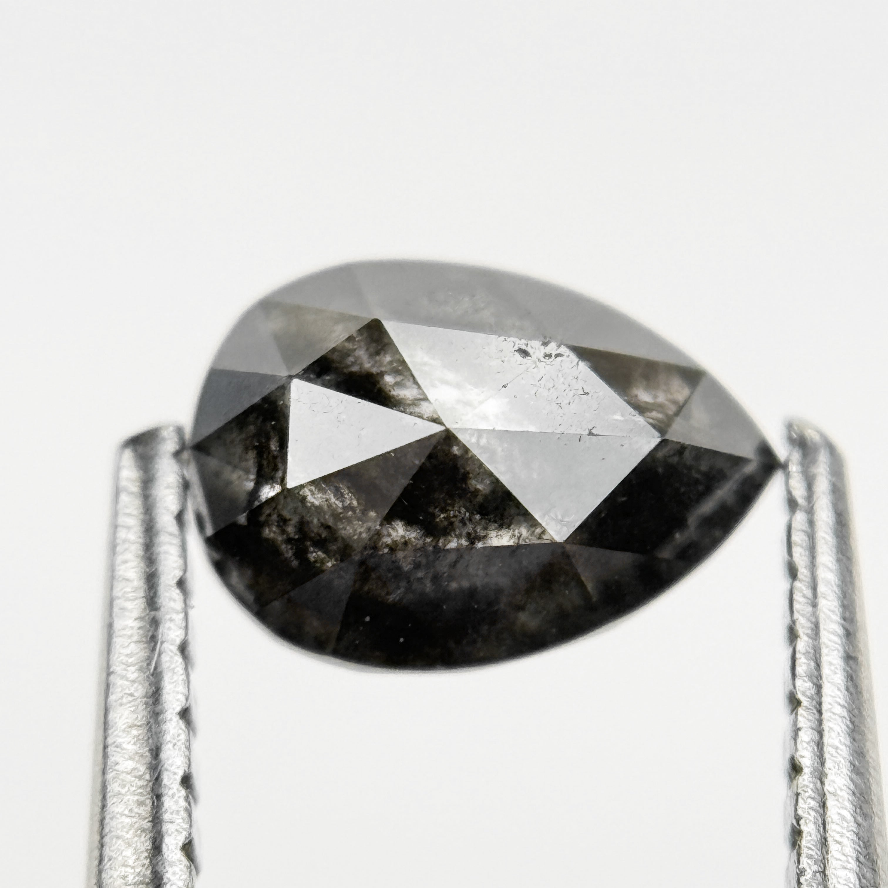 0.83 Ct Pear Rose Cut Grey Natural Salt and Pepper Diamond