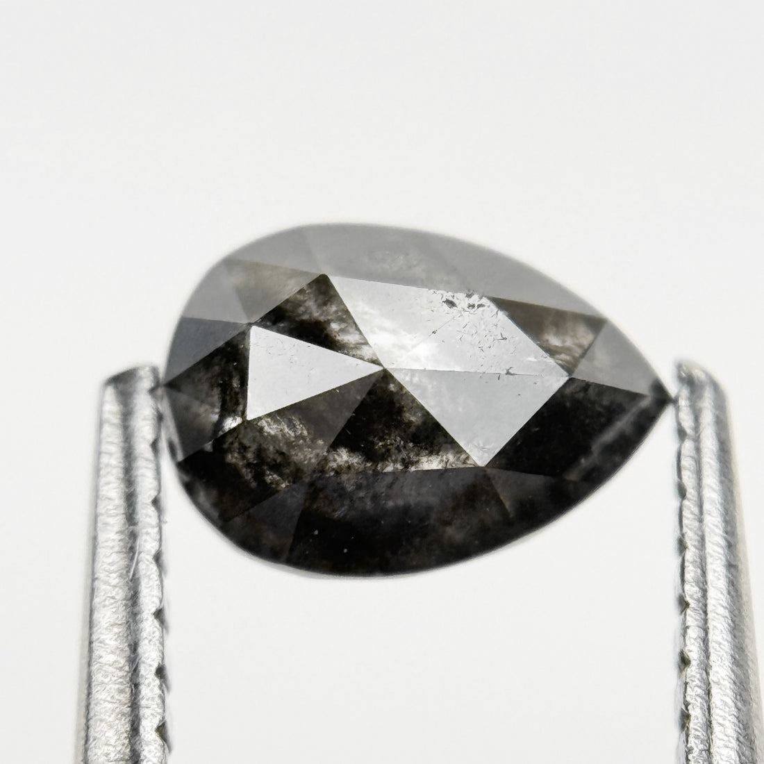 0.83 Ct Pear Rose Cut Grey Natural Salt and Pepper Diamond
