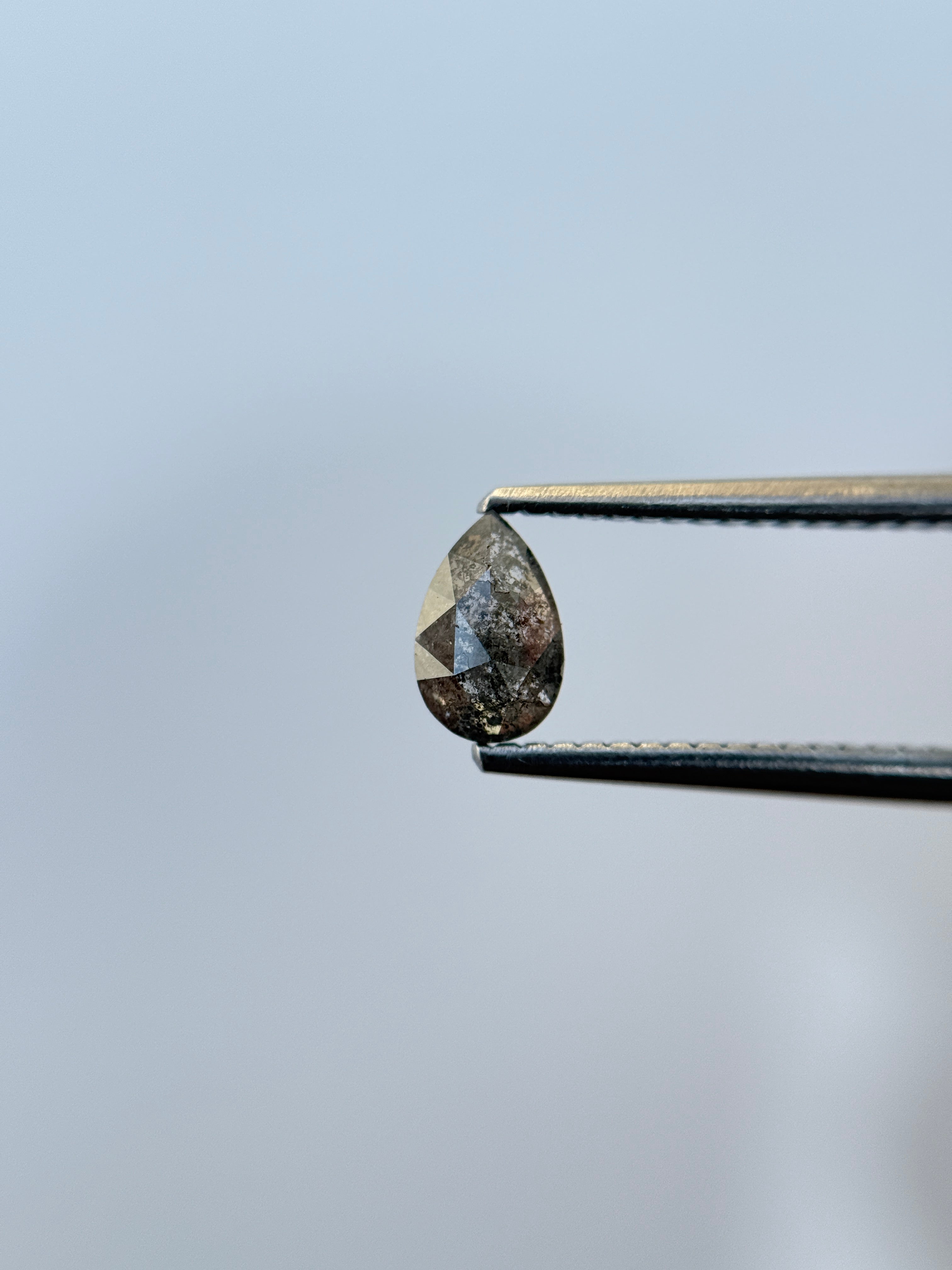 0.50 Ct Pear Rose Cut Grey Natural Salt and Pepper Diamond