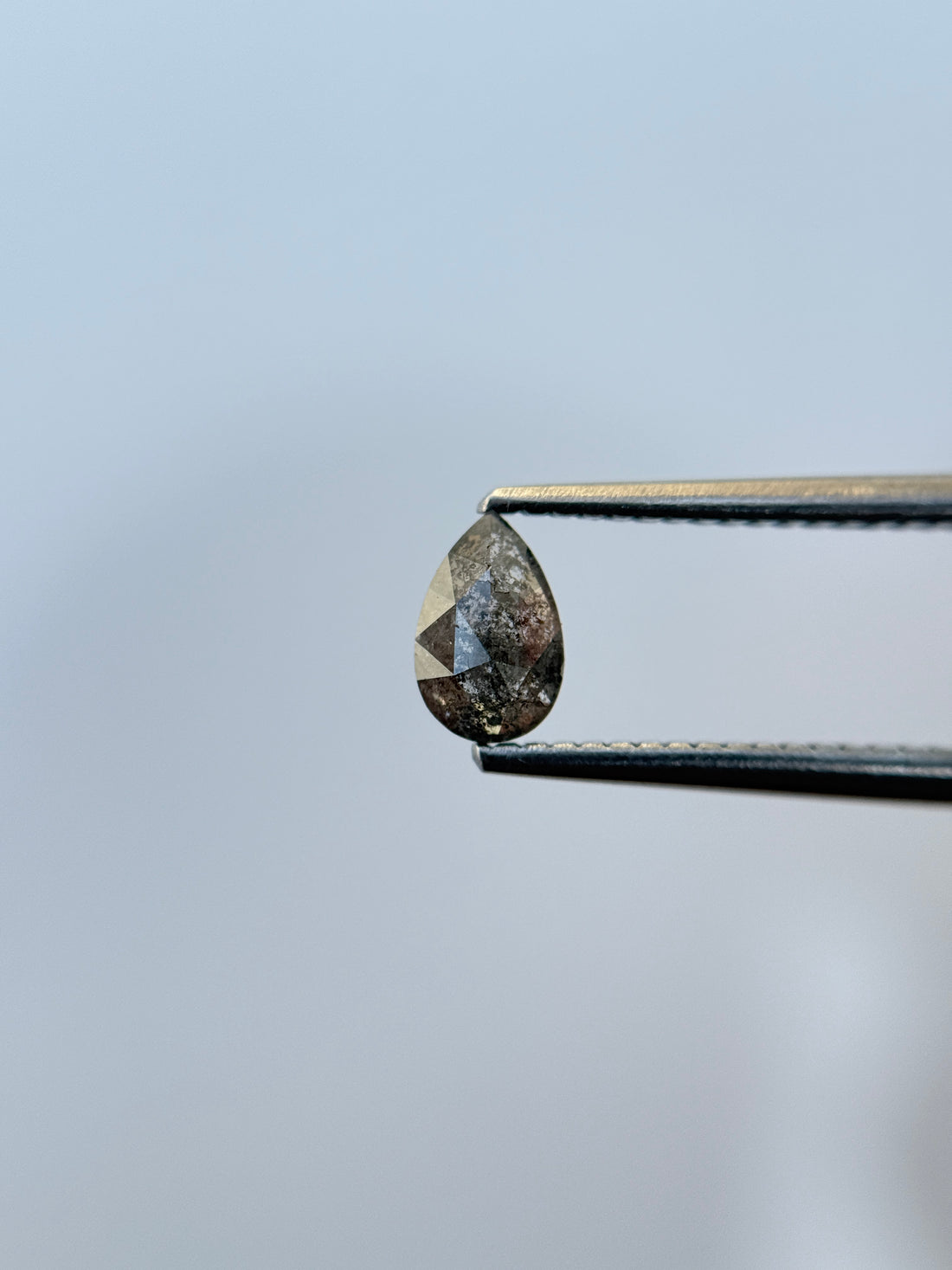 0.50 Ct Pear Rose Cut Grey Natural Salt and Pepper Diamond