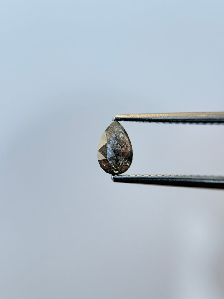 0.50 Ct Pear Rose Cut Grey Natural Salt and Pepper Diamond