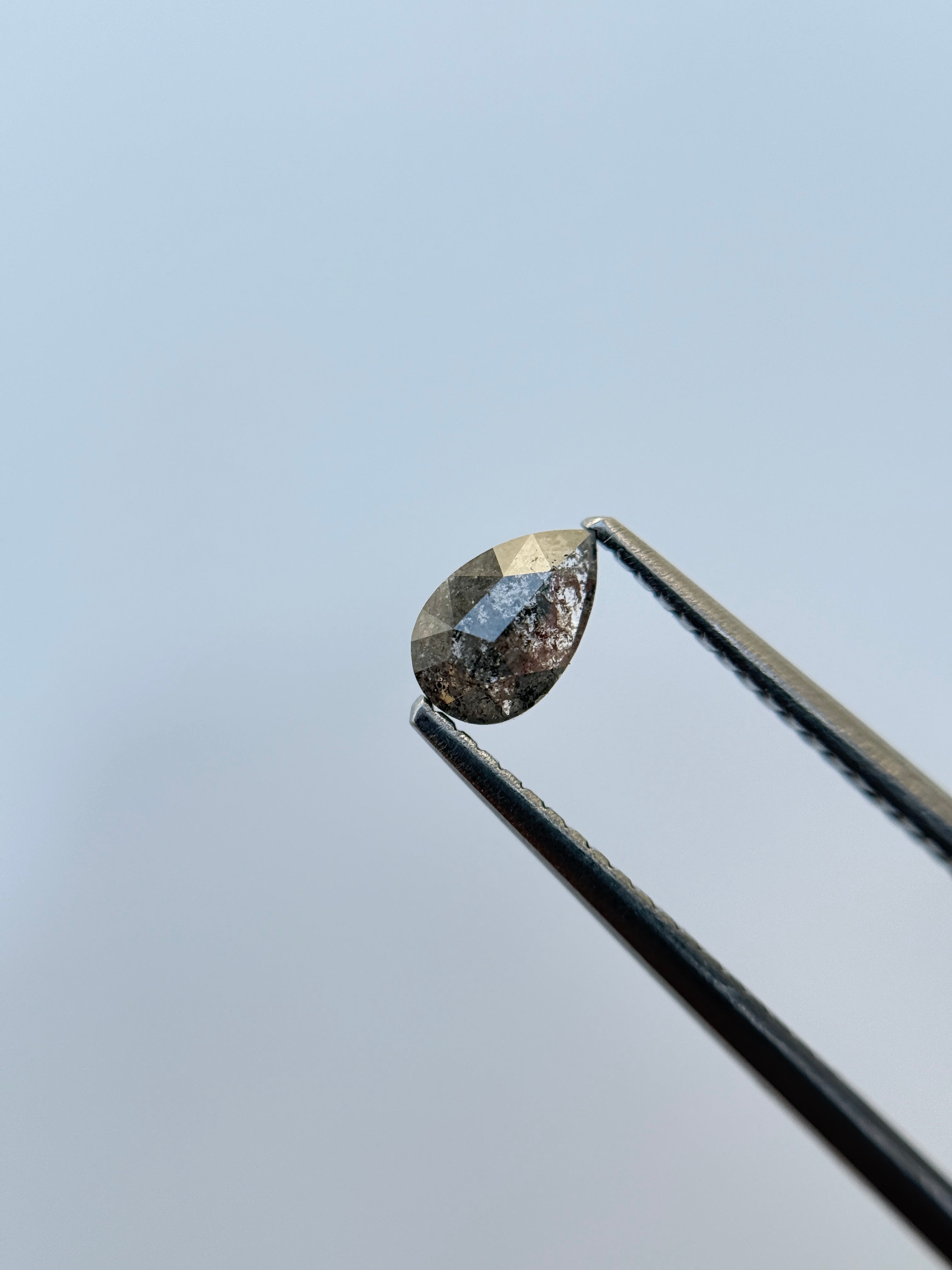 0.50 Ct Pear Rose Cut Grey Natural Salt and Pepper Diamond