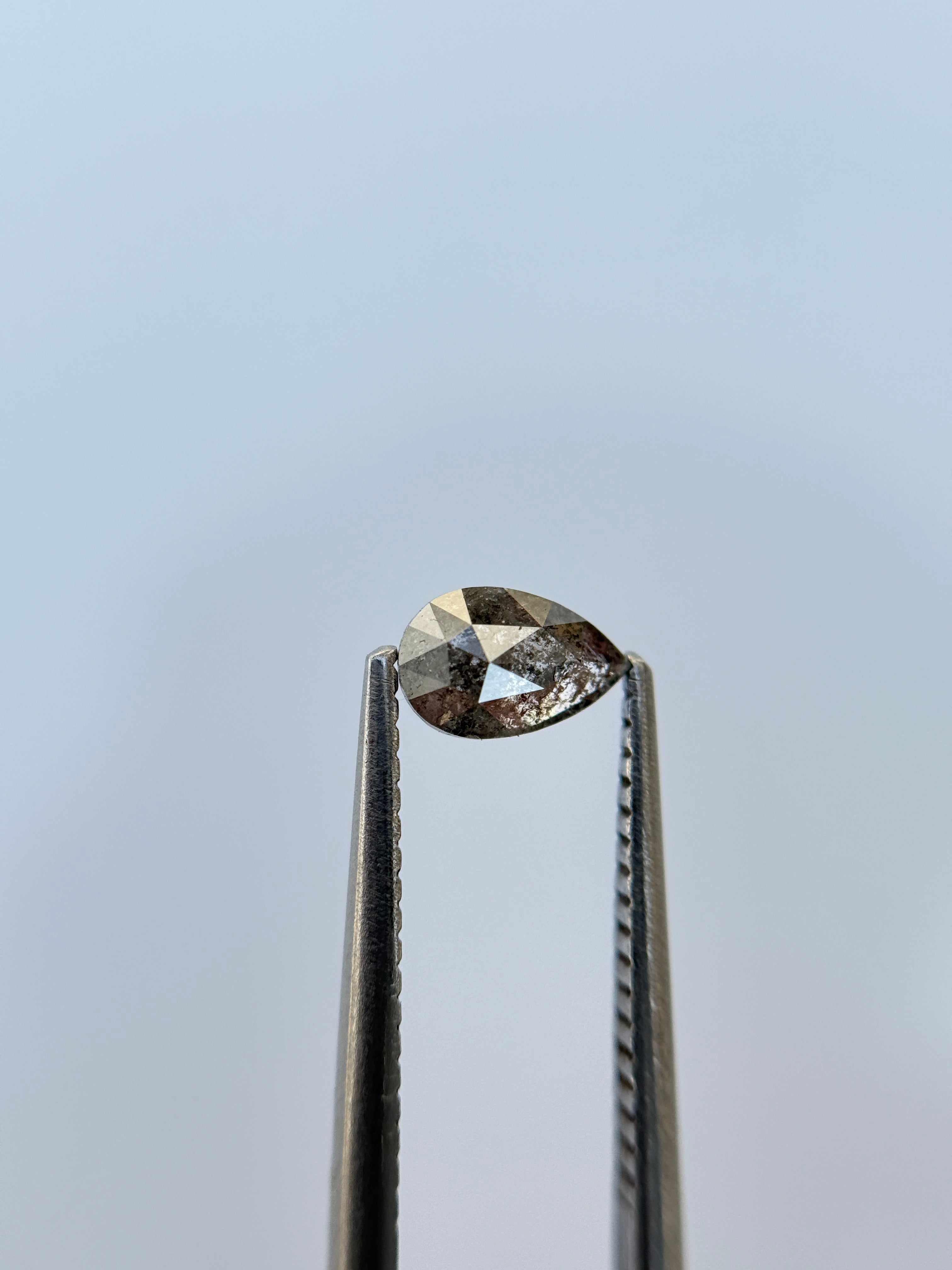 0.50 Ct Pear Rose Cut Grey Natural Salt and Pepper Diamond