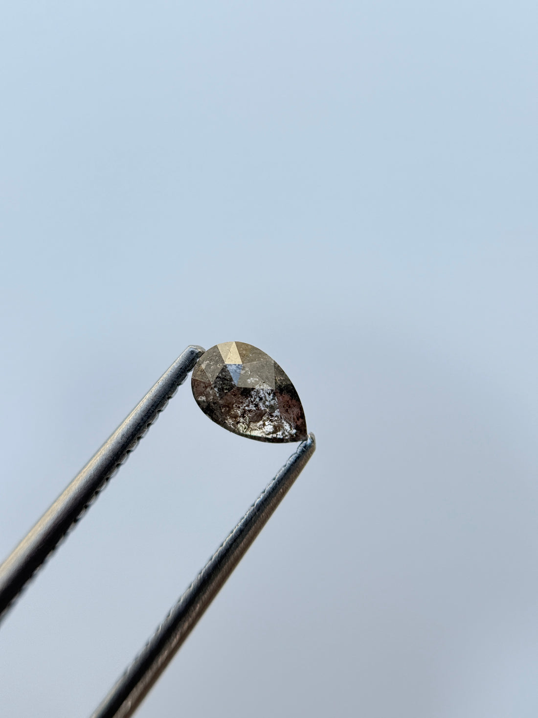 0.50 Ct Pear Rose Cut Grey Natural Salt and Pepper Diamond
