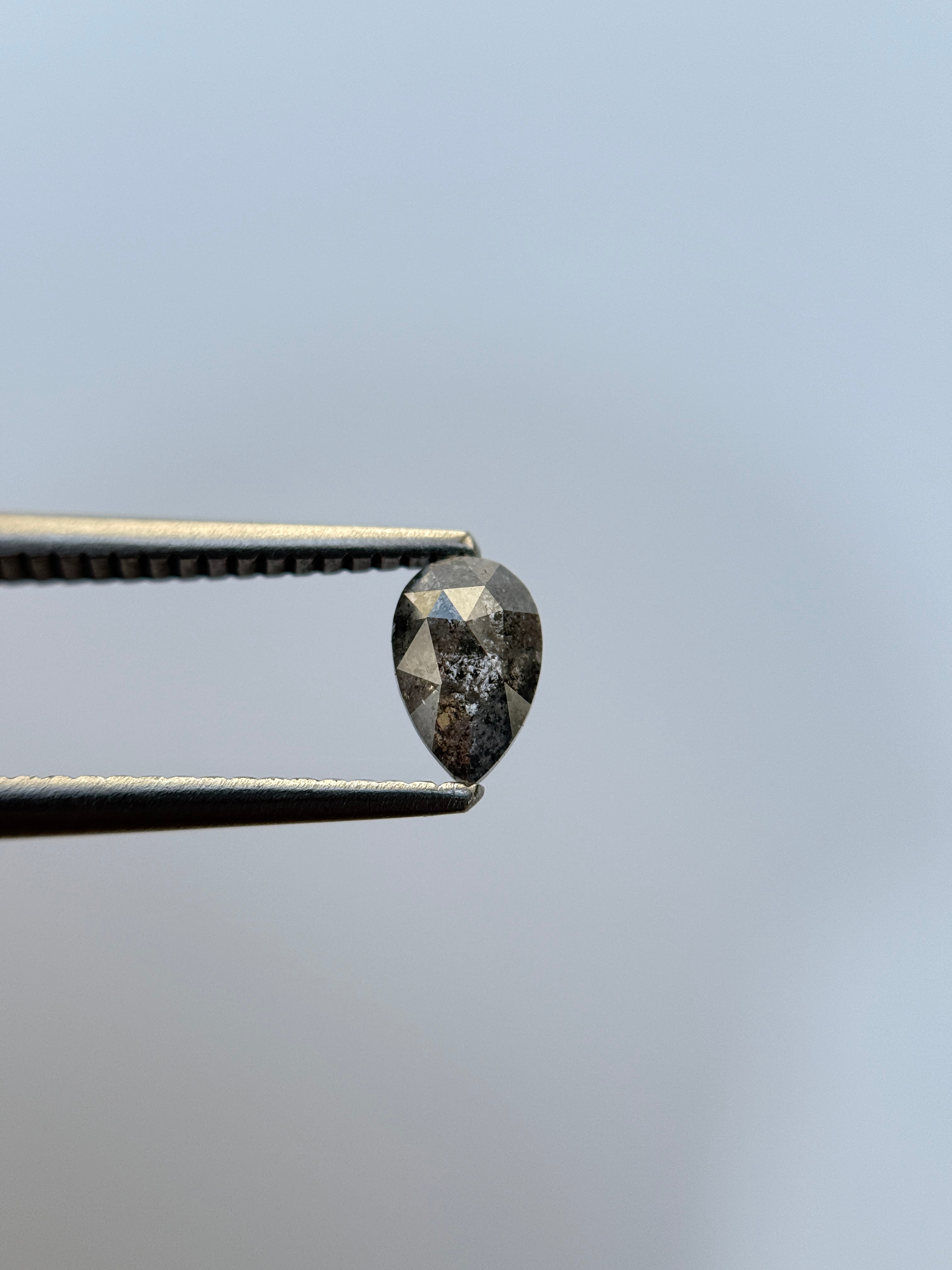 0.50 Ct Pear Rose Cut Grey Natural Salt and Pepper Diamond