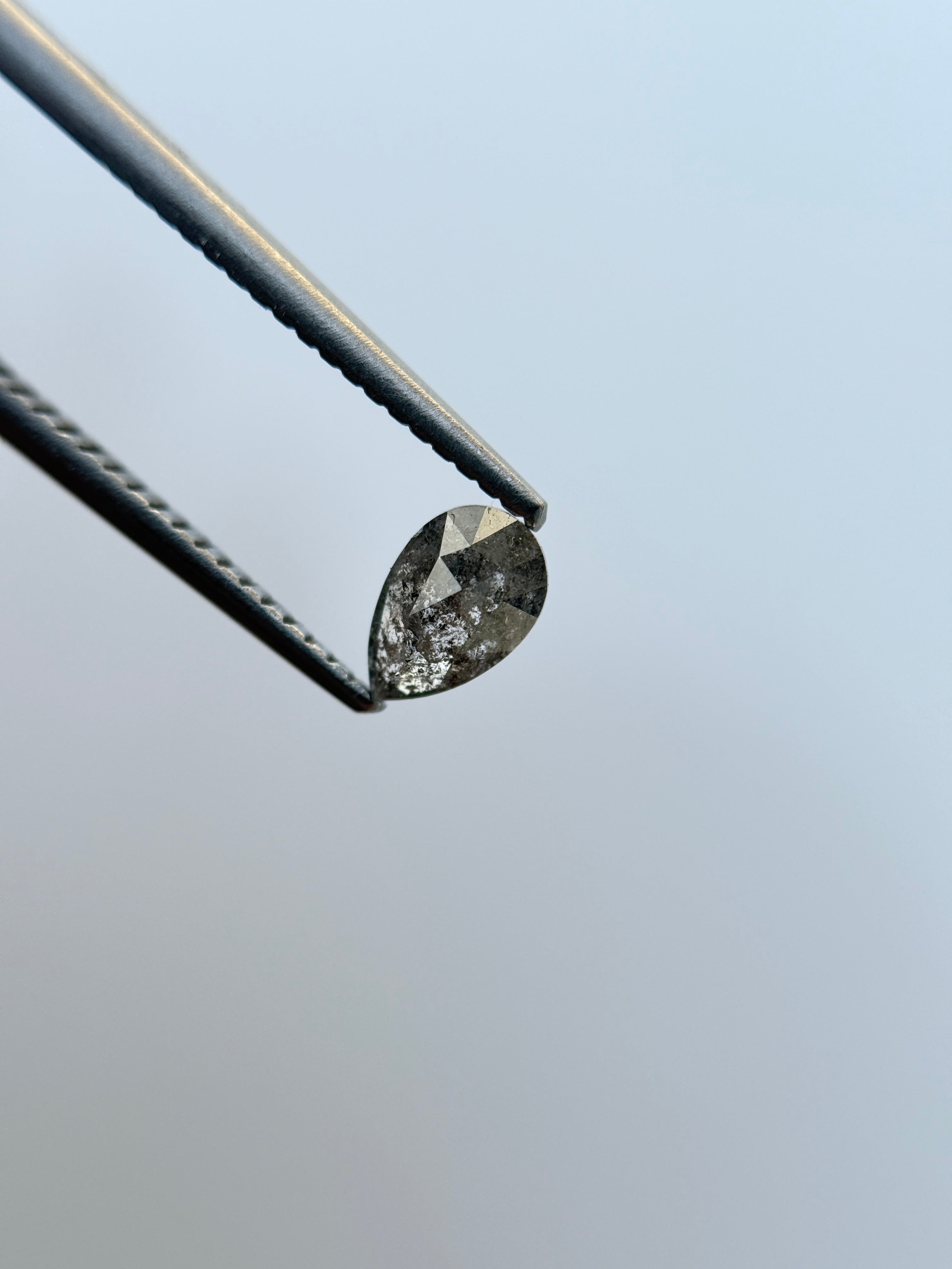 0.50 Ct Pear Rose Cut Grey Natural Salt and Pepper Diamond