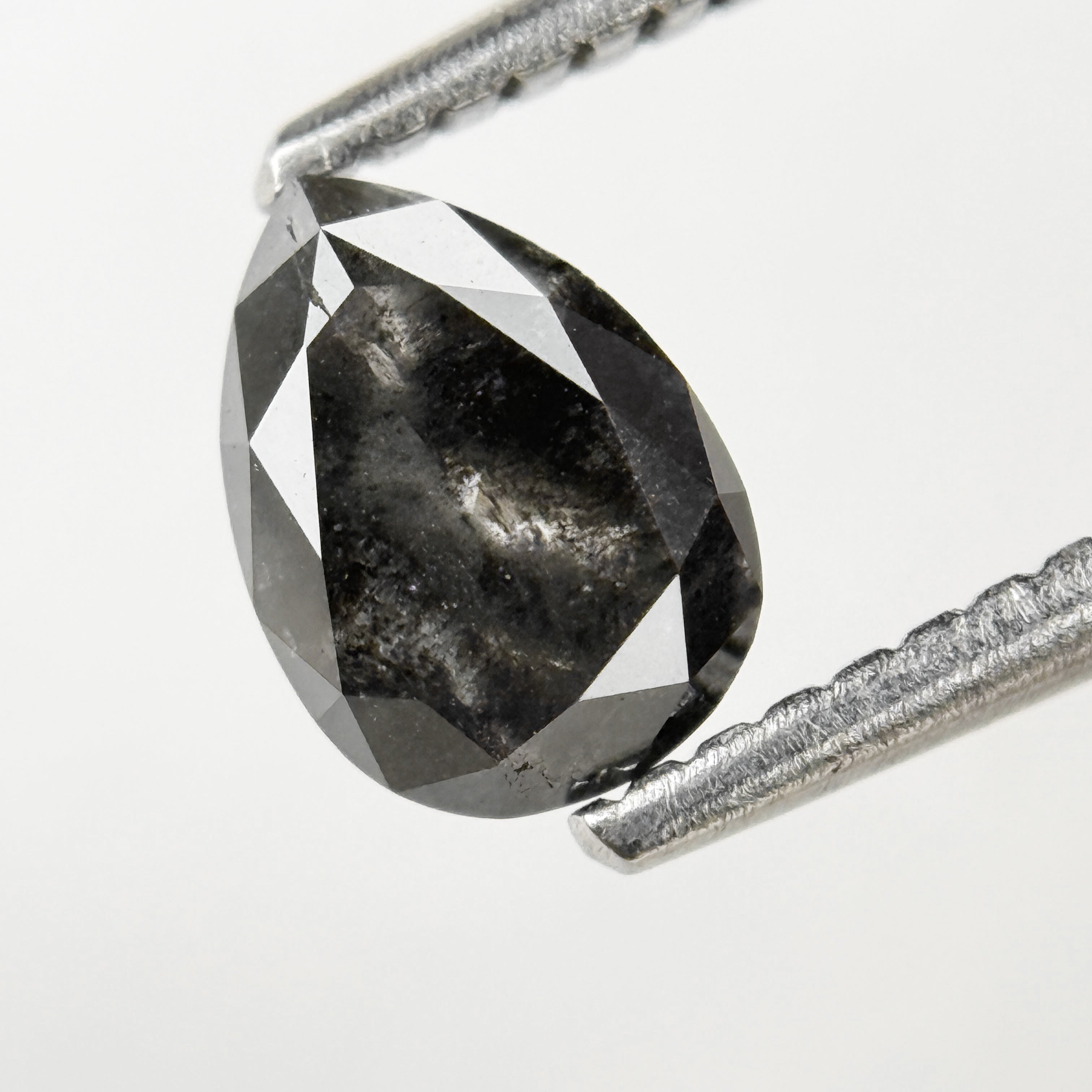 0.83 Ct Pear Rose Cut Grey Natural Salt and Pepper Diamond