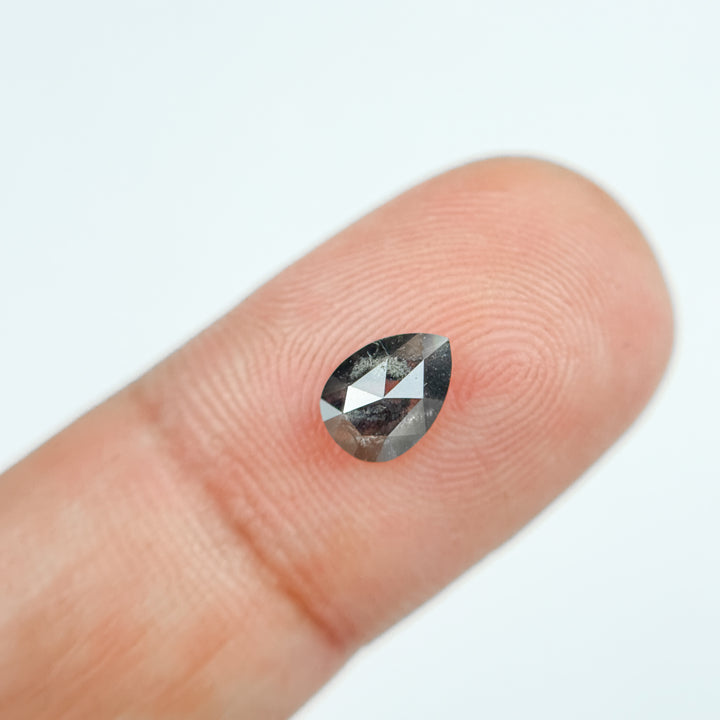0.83 Ct Pear Rose Cut Grey Natural Salt and Pepper Diamond