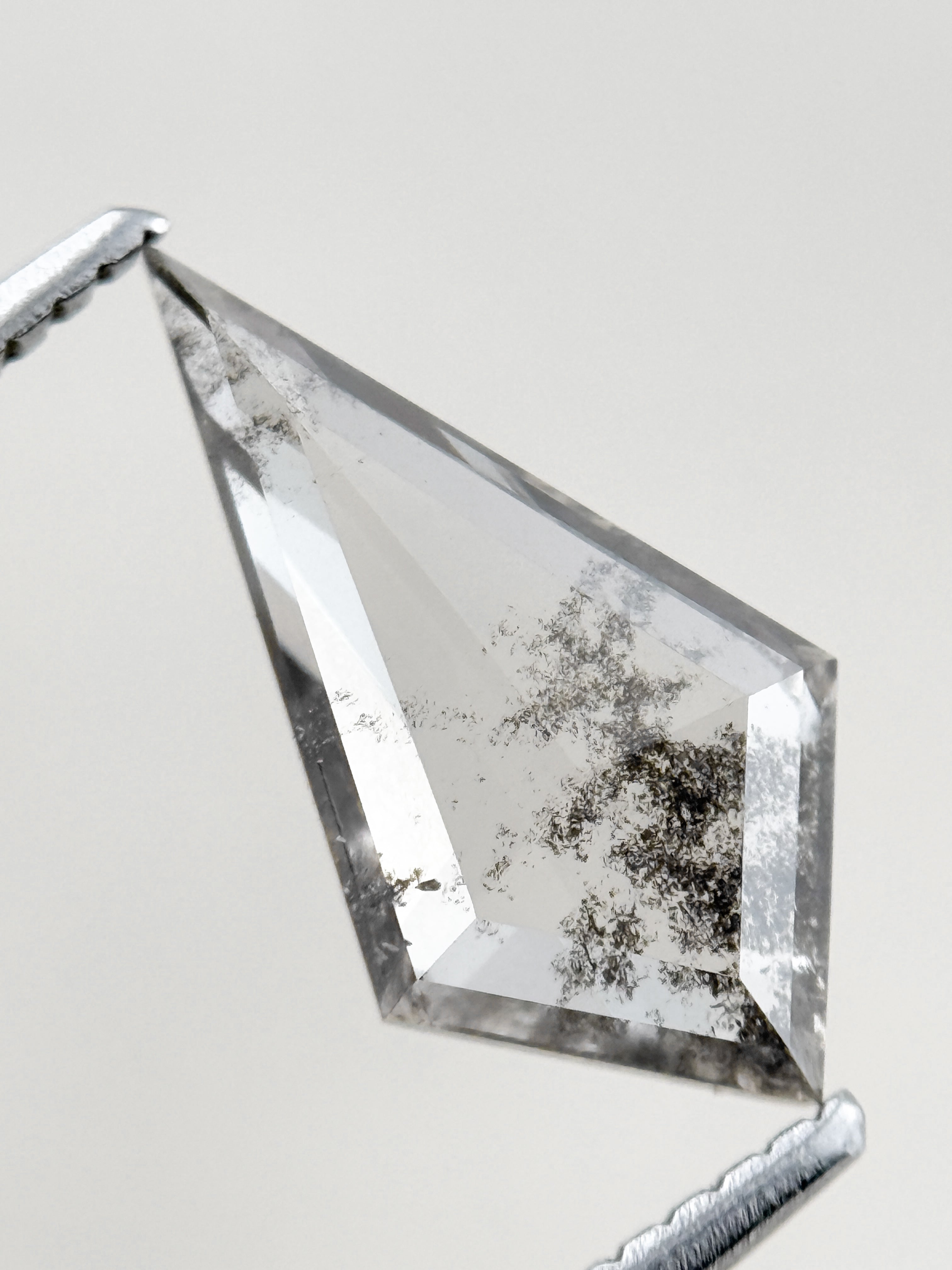 1.73 Ct Kite Rose Cut Grey Natural Salt and Pepper Diamond