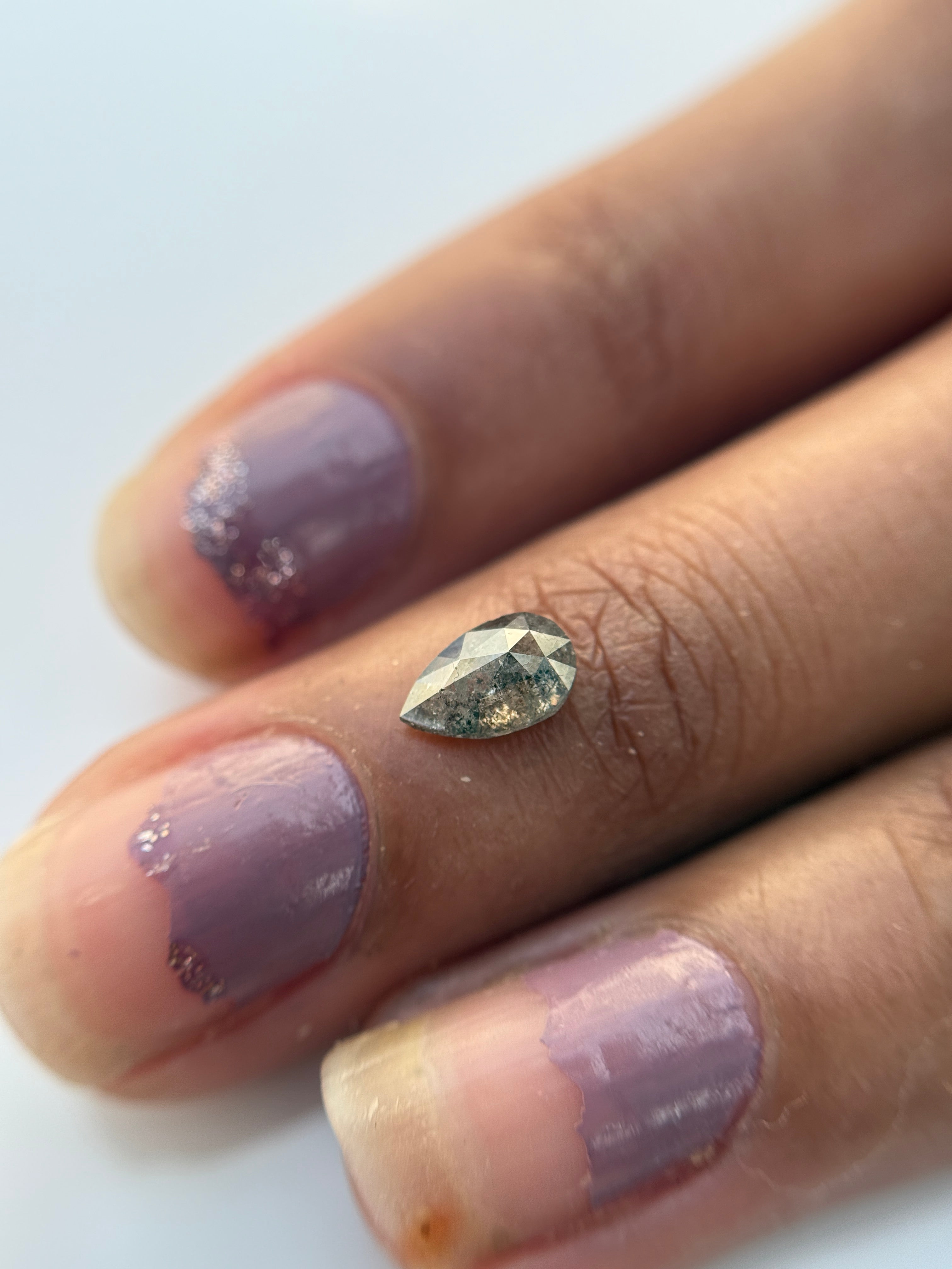 0.50 Ct Pear Rose Cut Grey Natural Salt and Pepper Diamond