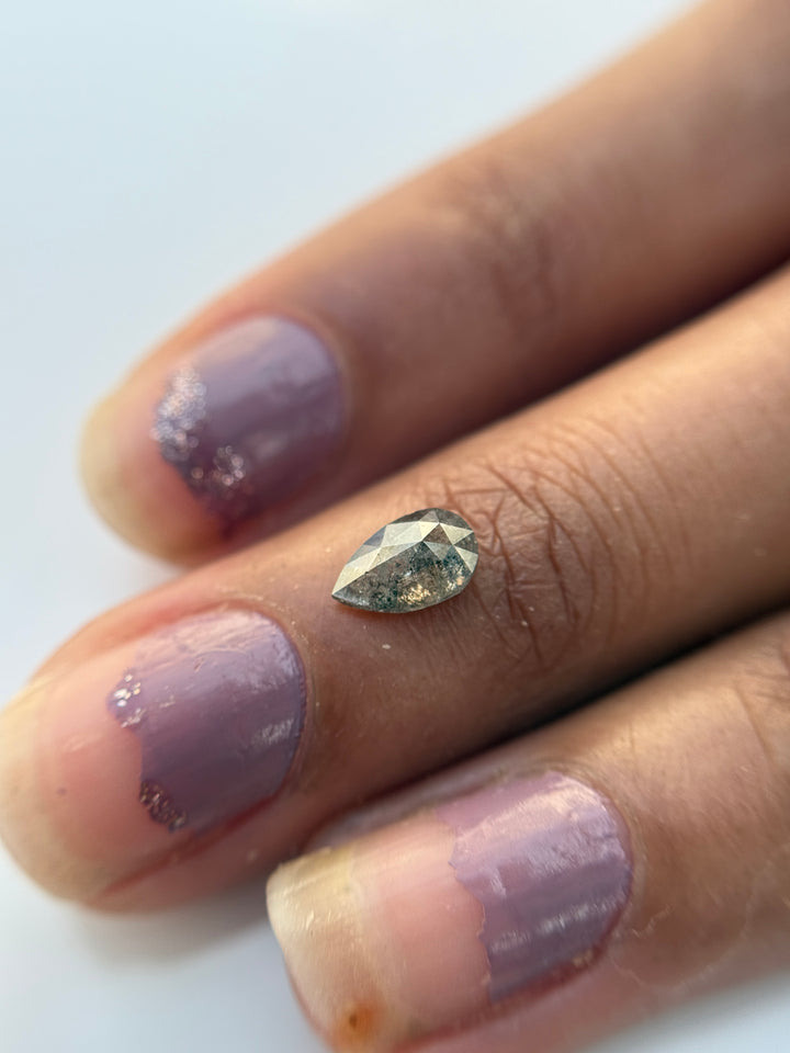 0.50 Ct Pear Rose Cut Grey Natural Salt and Pepper Diamond