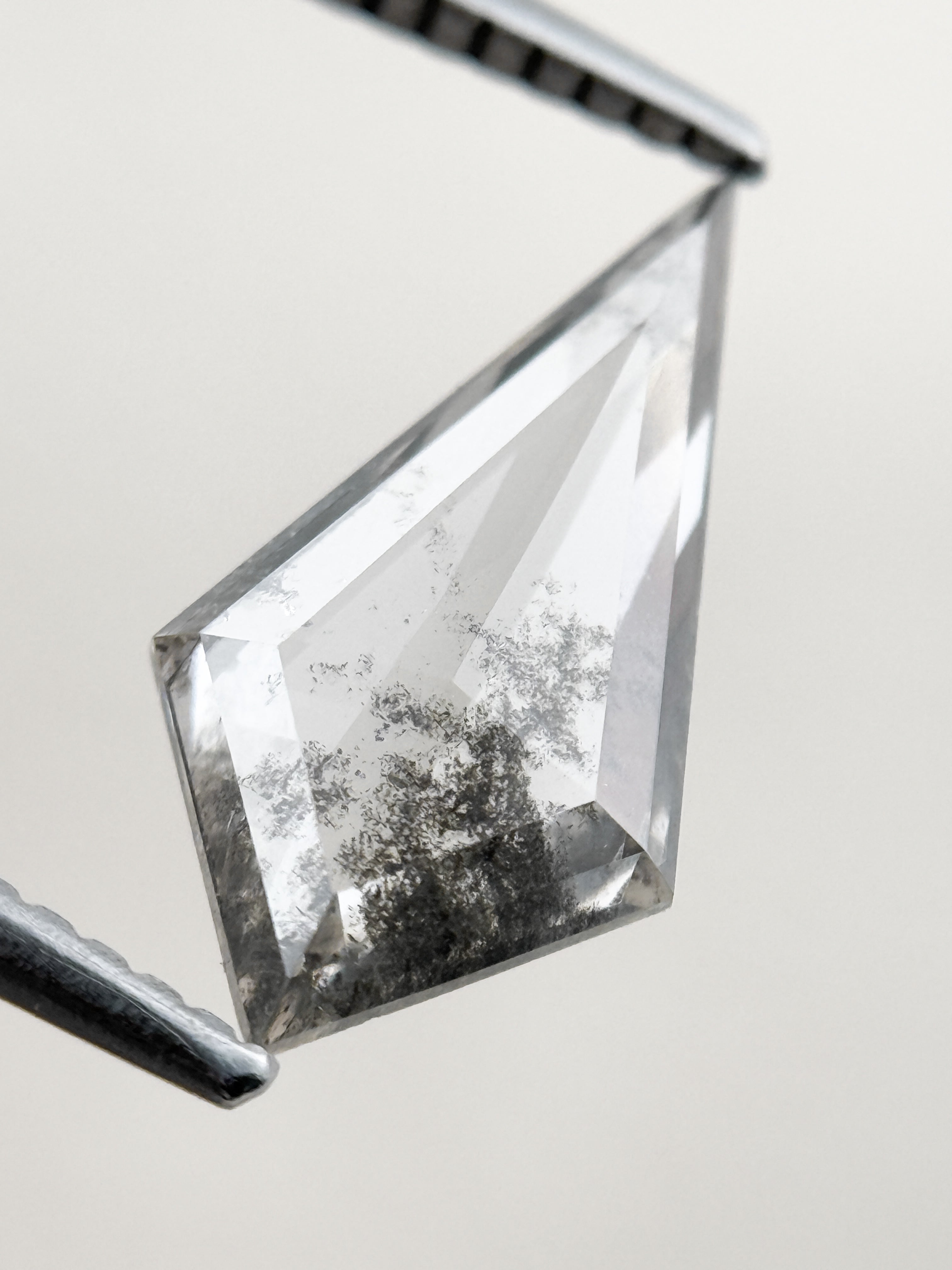 1.73 Ct Kite Rose Cut Grey Natural Salt and Pepper Diamond