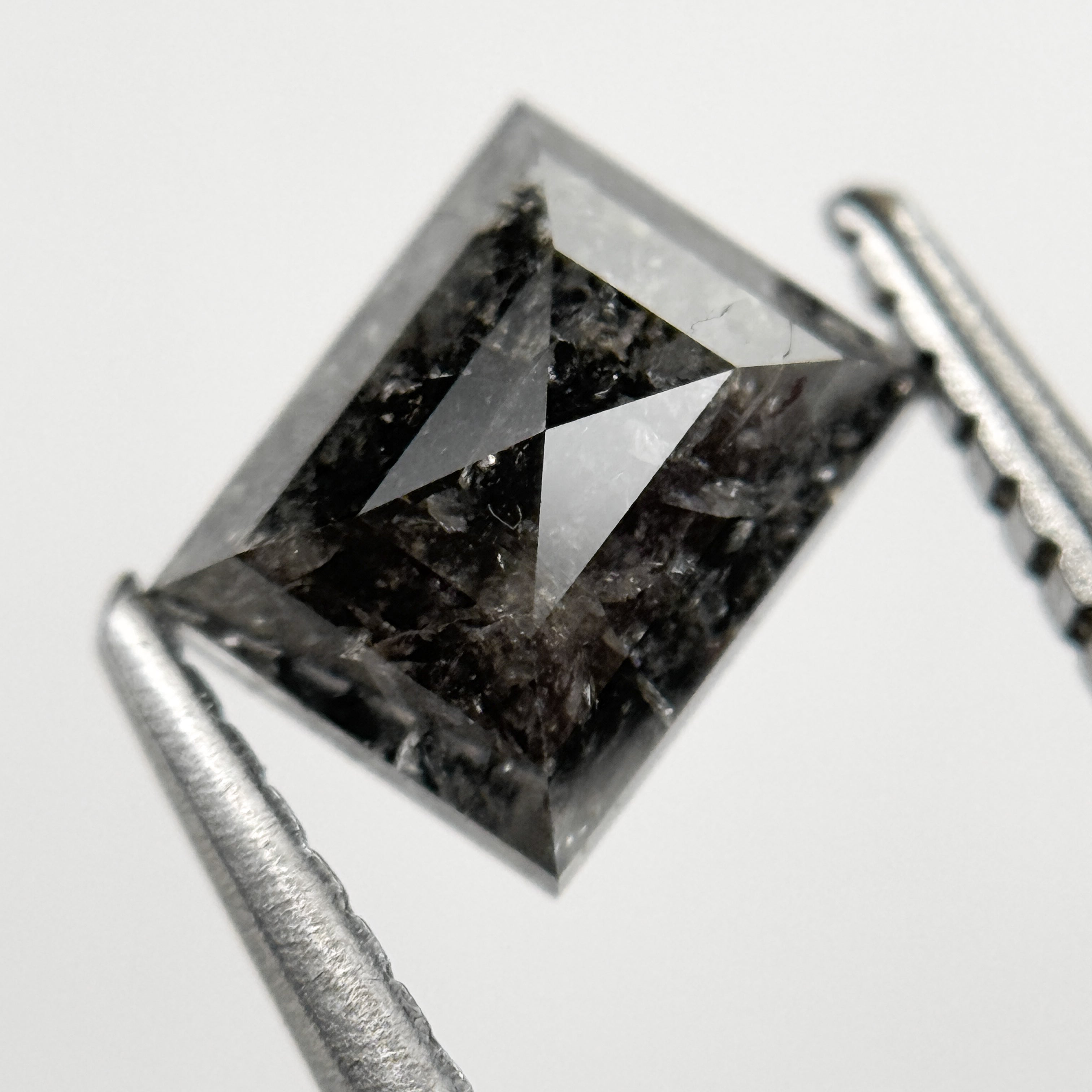 1.28 Ct Square Rose Cut Grey Natural Salt and Pepper Diamond
