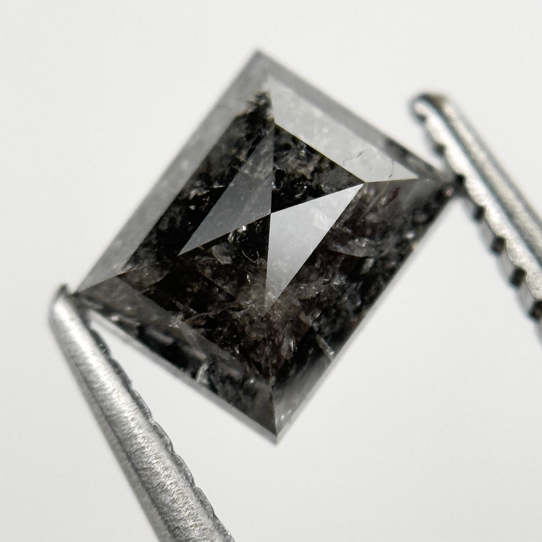 1.28 Ct Square Rose Cut Grey Natural Salt and Pepper Diamond