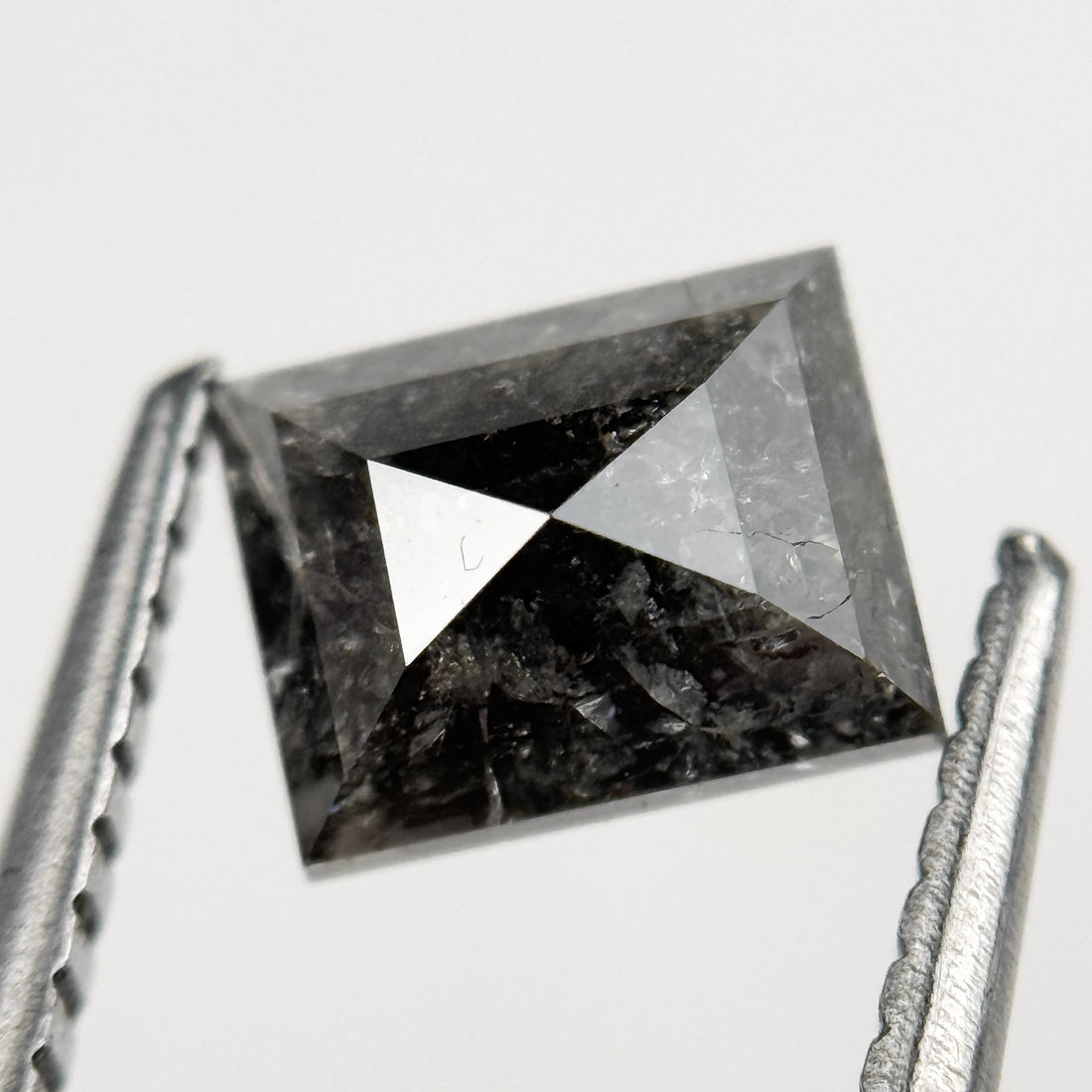1.28 Ct Square Rose Cut Grey Natural Salt and Pepper Diamond