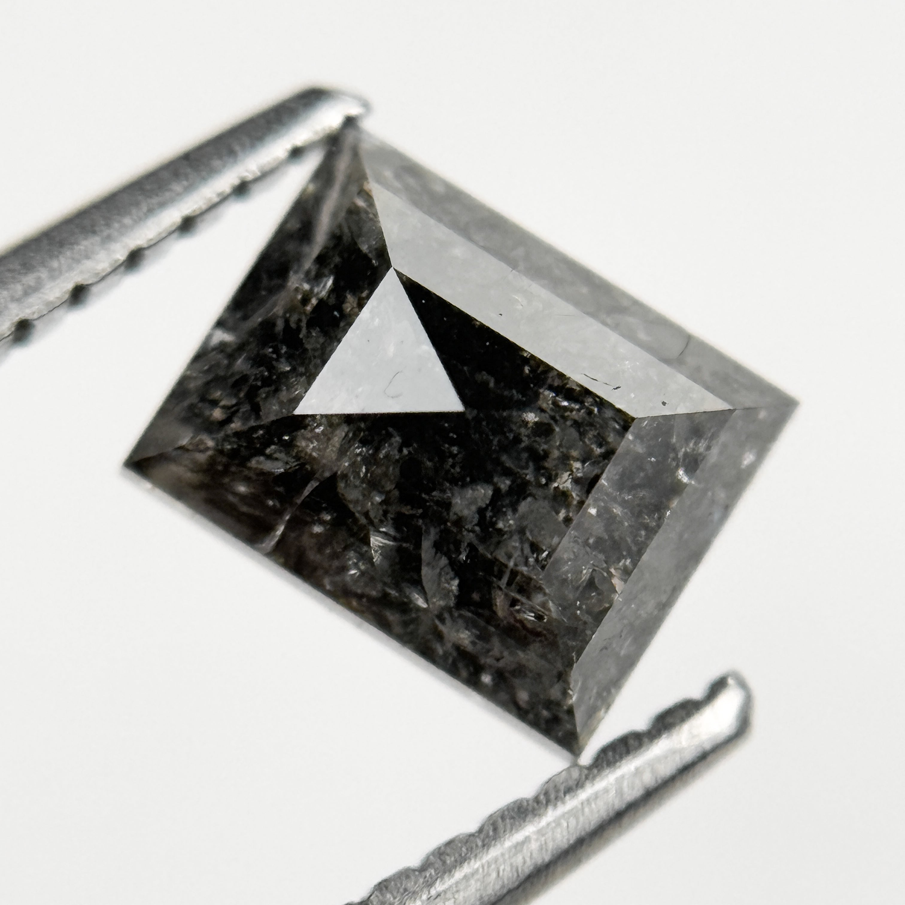 1.28 Ct Square Rose Cut Grey Natural Salt and Pepper Diamond
