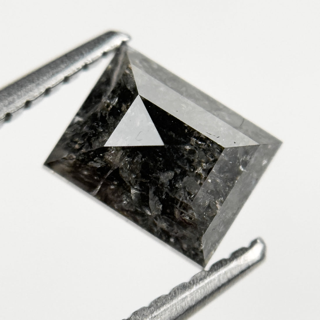 1.28 Ct Square Rose Cut Grey Natural Salt and Pepper Diamond