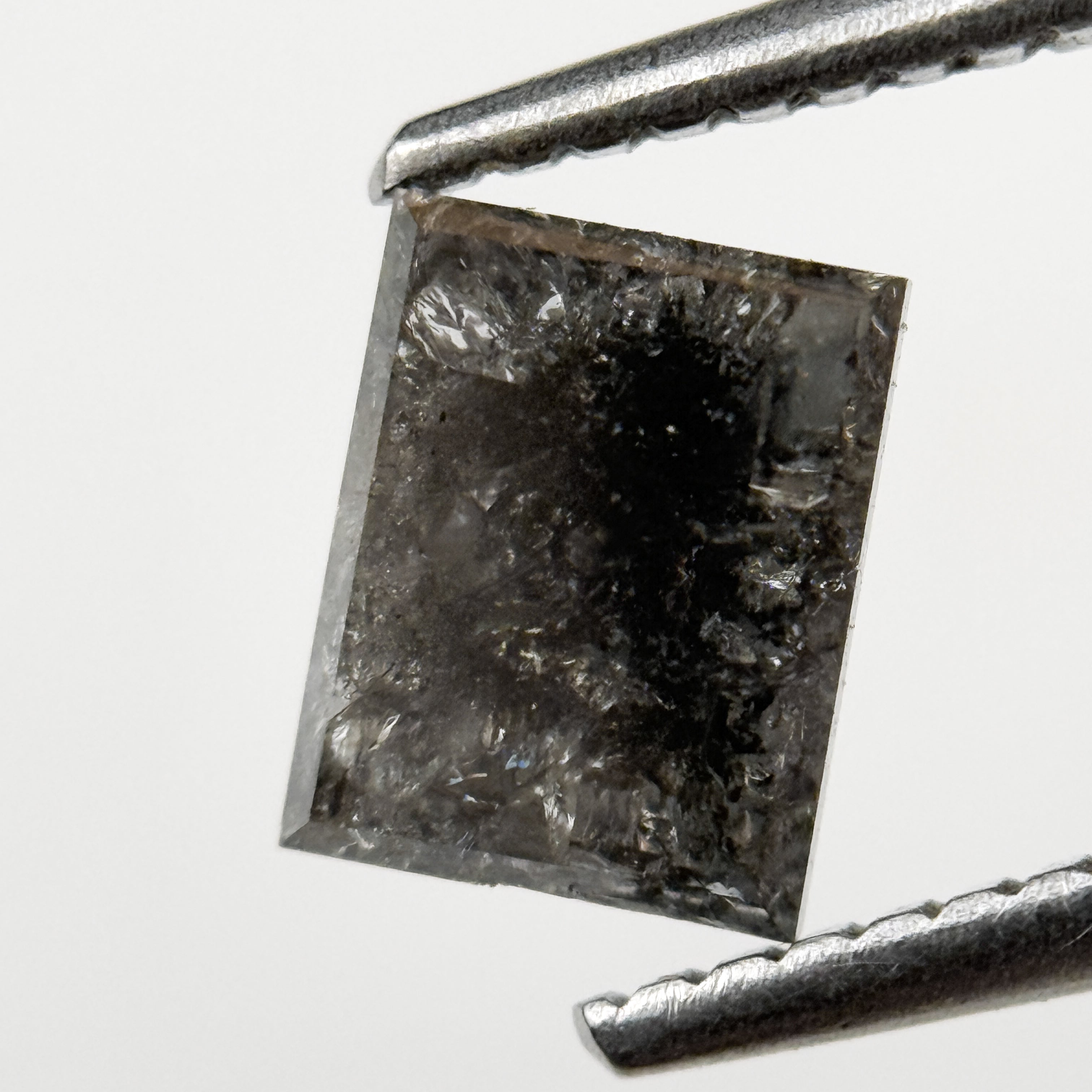 1.28 Ct Square Rose Cut Grey Natural Salt and Pepper Diamond
