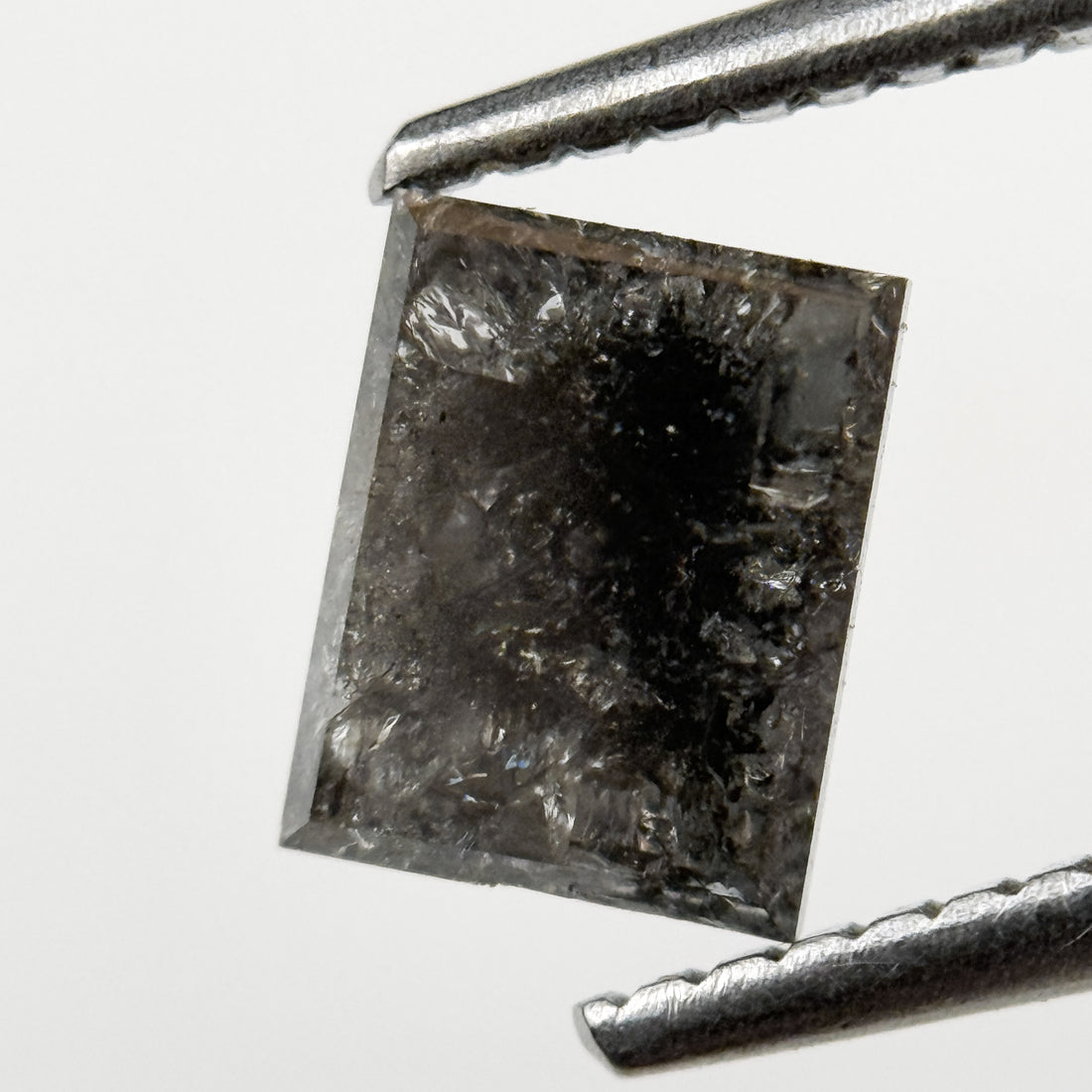 1.28 Ct Square Rose Cut Grey Natural Salt and Pepper Diamond