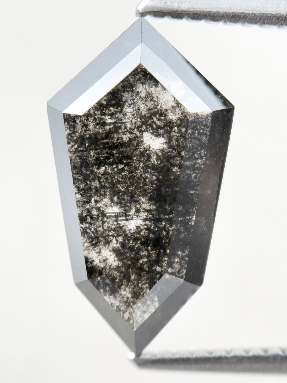 2.95 Ct Shield Rose Cut Grey Natural Salt and Pepper Diamond