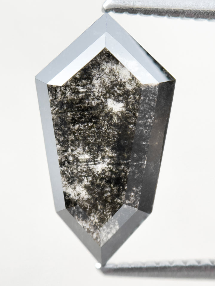 2.95 Ct Shield Rose Cut Grey Natural Salt and Pepper Diamond