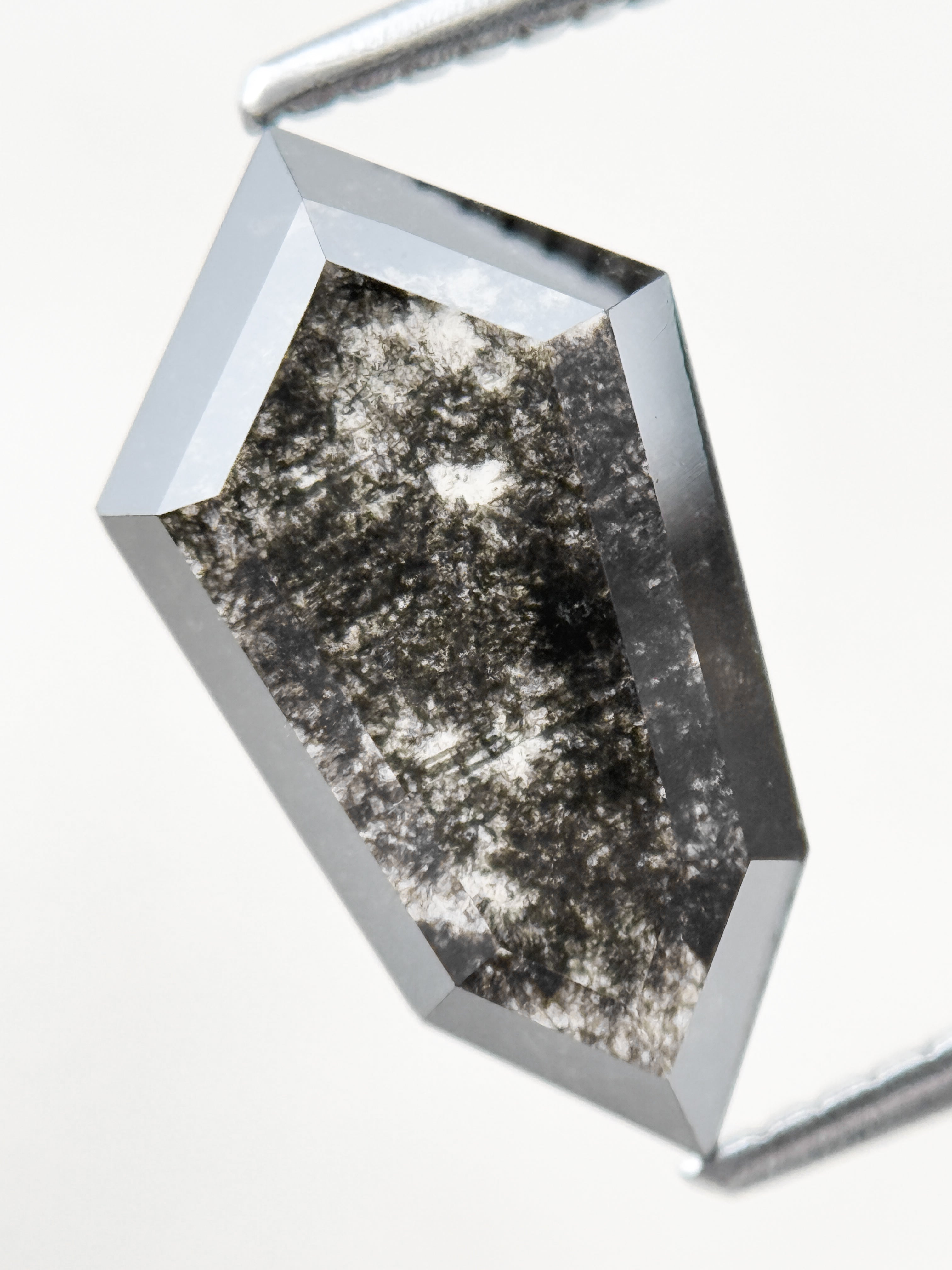 2.95 Ct Shield Rose Cut Grey Natural Salt and Pepper Diamond