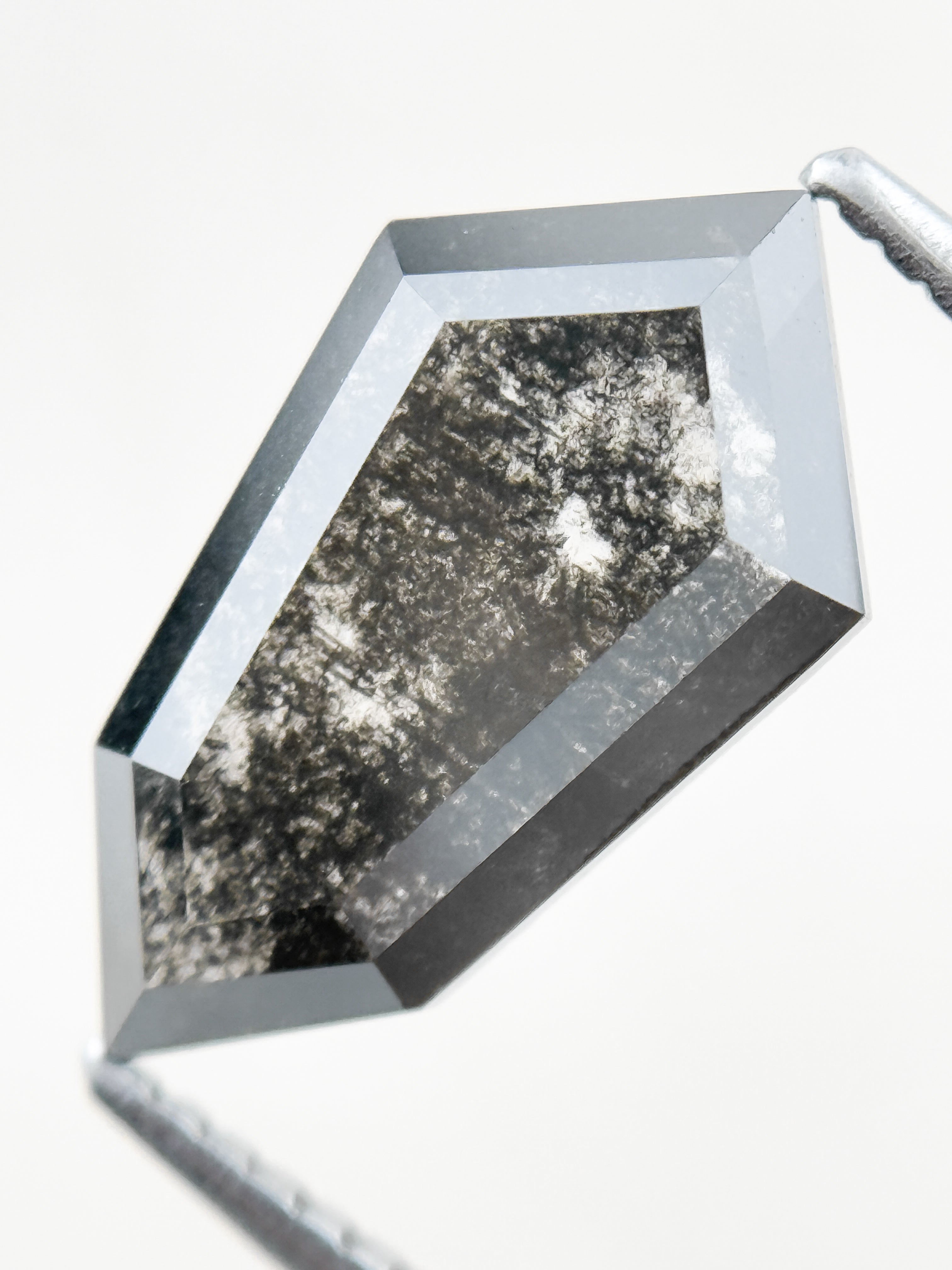2.95 Ct Shield Rose Cut Grey Natural Salt and Pepper Diamond