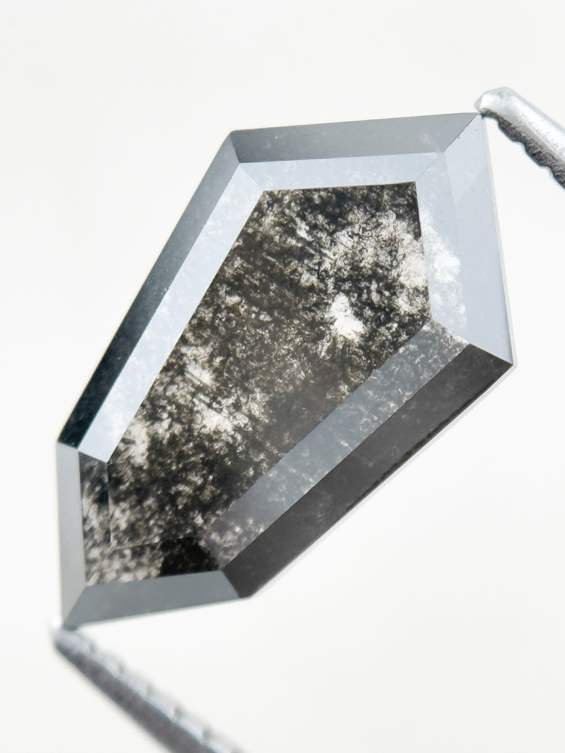 2.95 Ct Shield Rose Cut Grey Natural Salt and Pepper Diamond