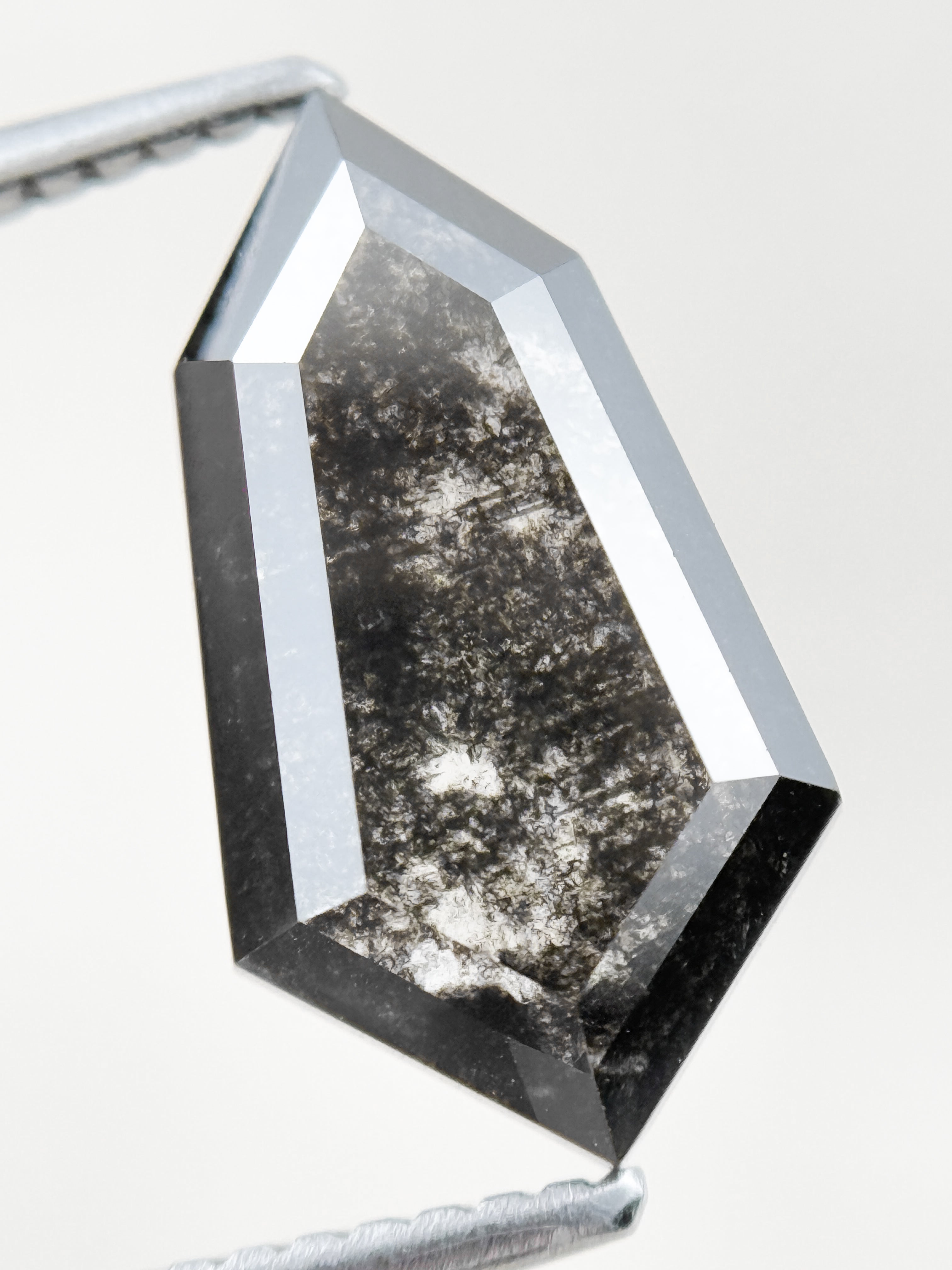 2.95 Ct Shield Rose Cut Grey Natural Salt and Pepper Diamond