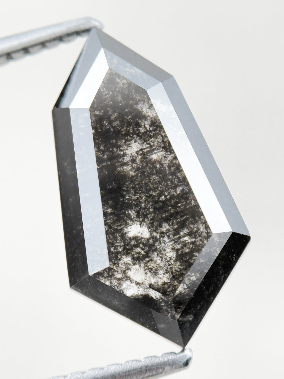 2.95 Ct Shield Rose Cut Grey Natural Salt and Pepper Diamond