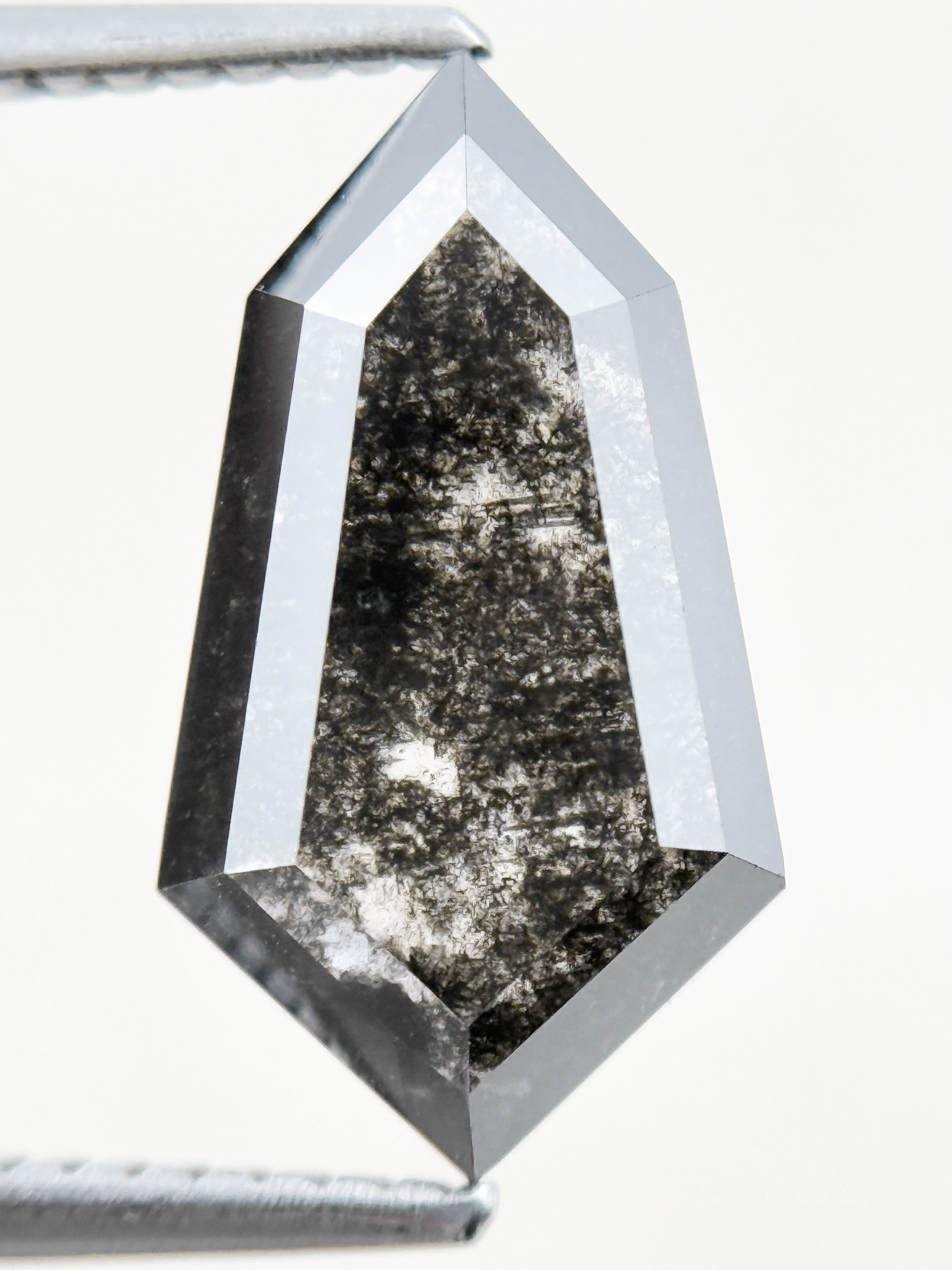 2.95 Ct Shield Rose Cut Grey Natural Salt and Pepper Diamond