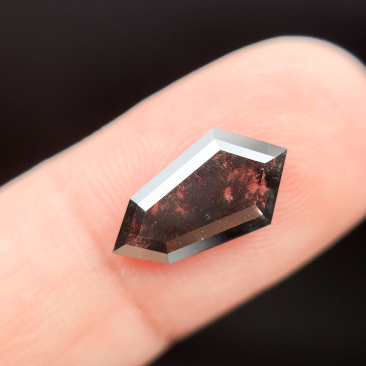 2.95 Ct Shield Rose Cut Grey Natural Salt and Pepper Diamond
