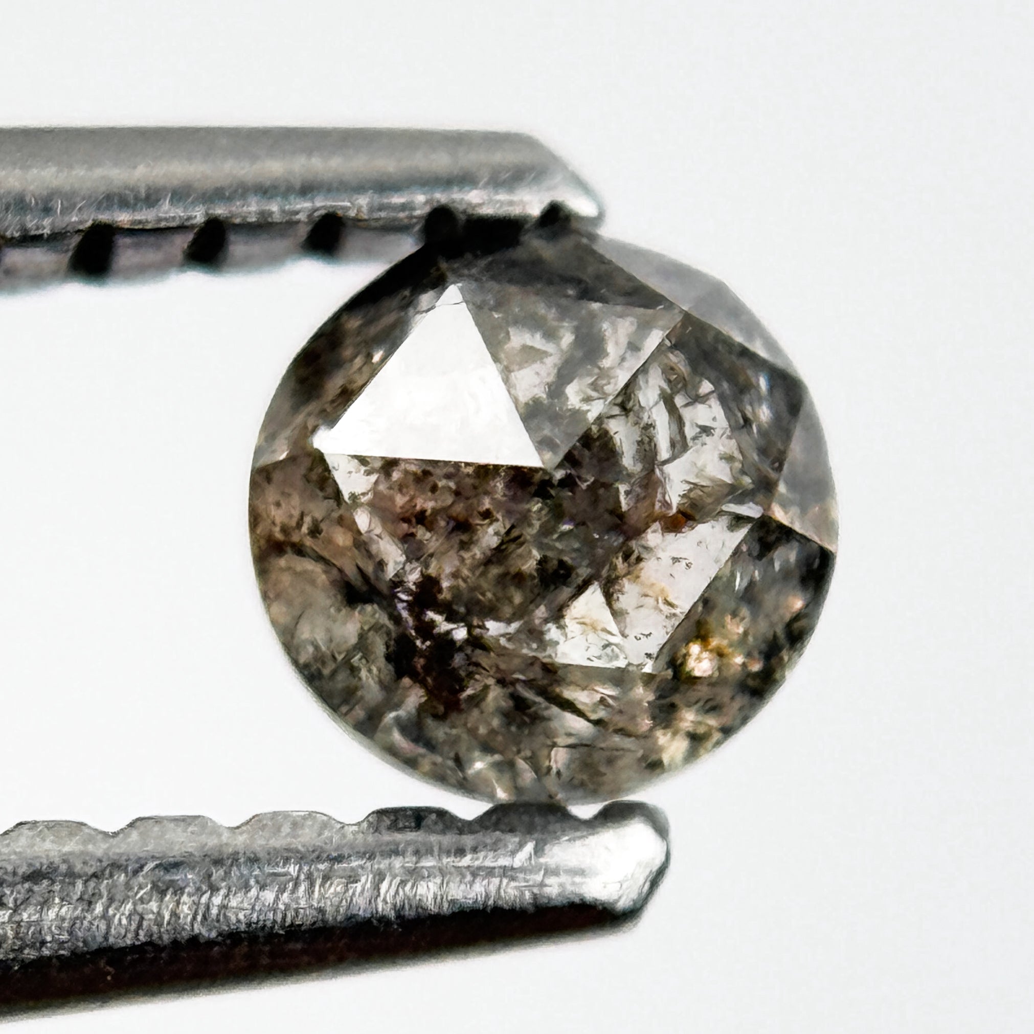 0.34 Ct Round Rose Cut Grey Natural Salt and Pepper Diamond