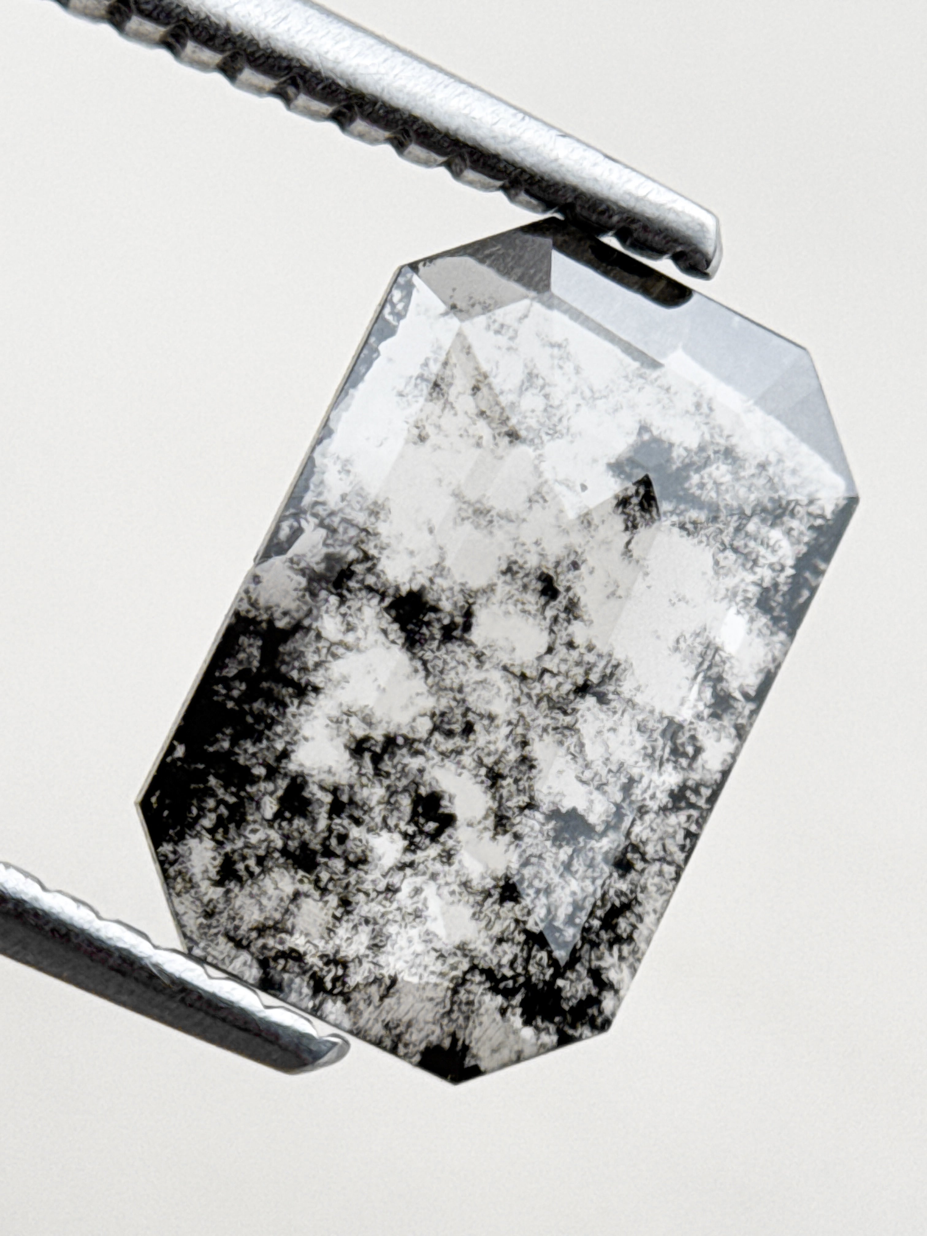 1.20 Ct Emerald Rose Cut Grey Natural Salt and Pepper Diamond