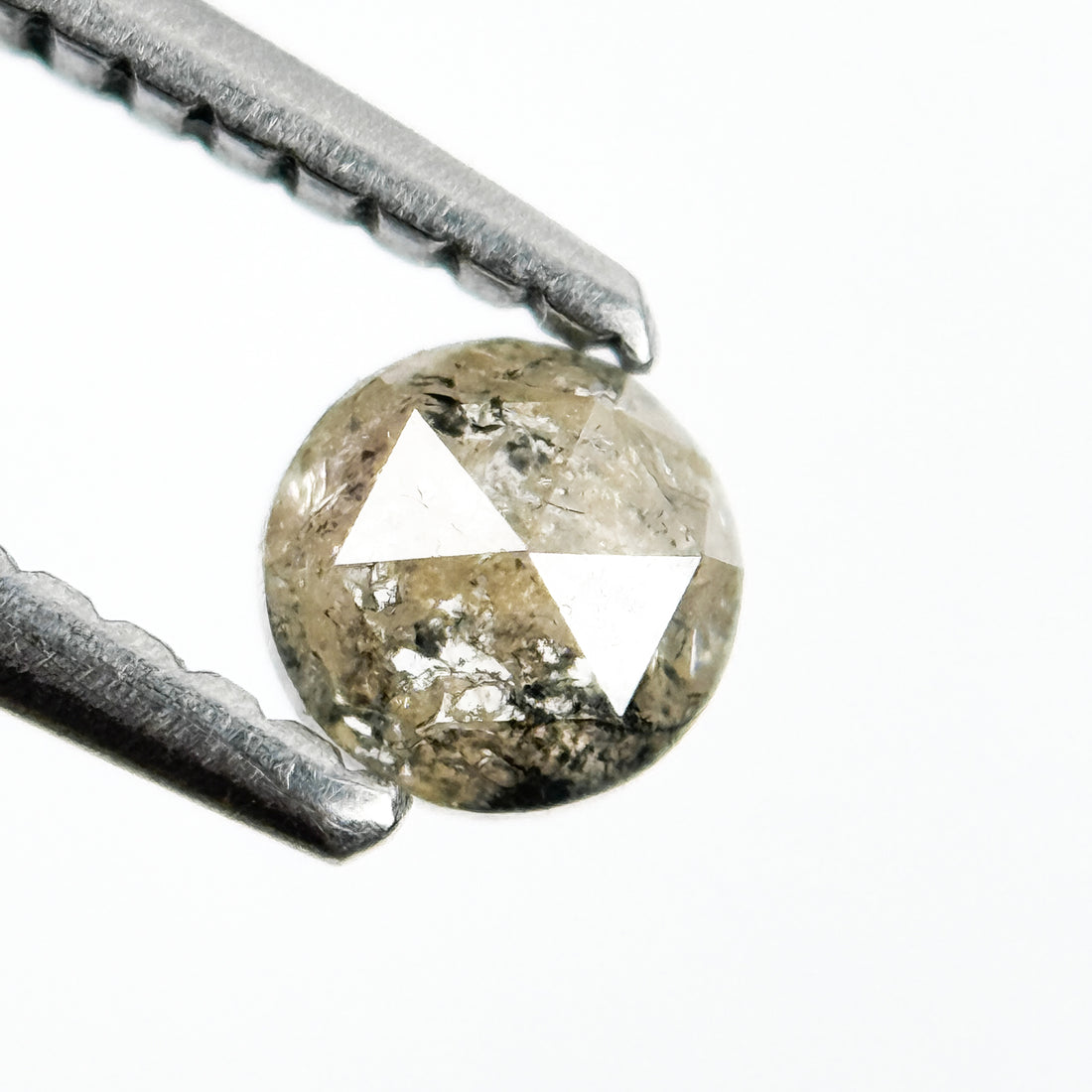 0.30 Ct Round Rose Cut Grey Natural Salt and Pepper Diamond