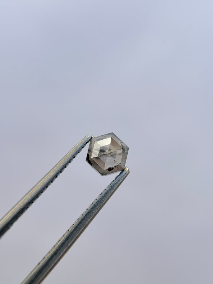 0.74 Ct Hexagon Brilliant Cut Grey Natural Salt and Pepper Diamond