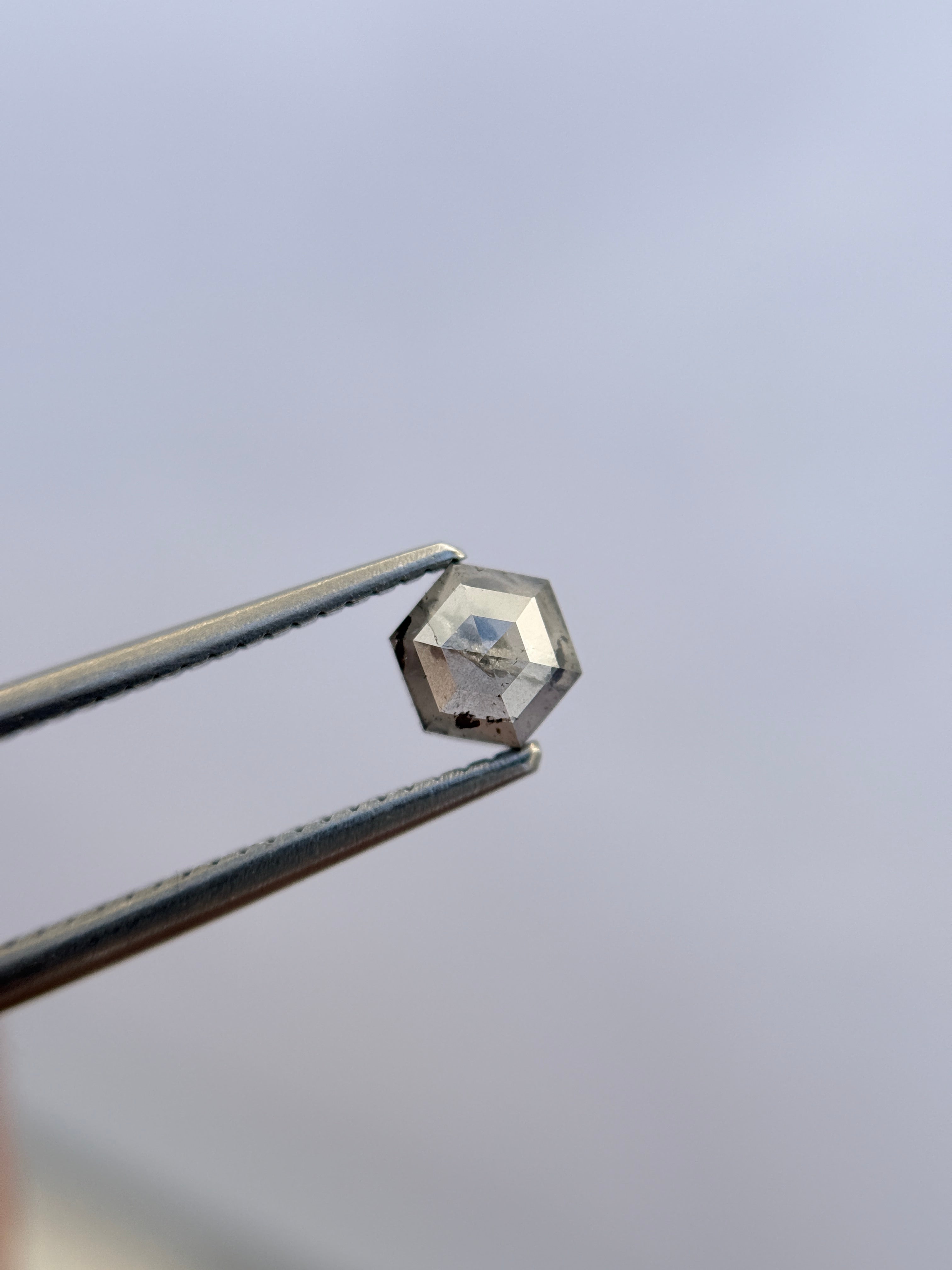 0.74 Ct Hexagon Brilliant Cut Grey Natural Salt and Pepper Diamond